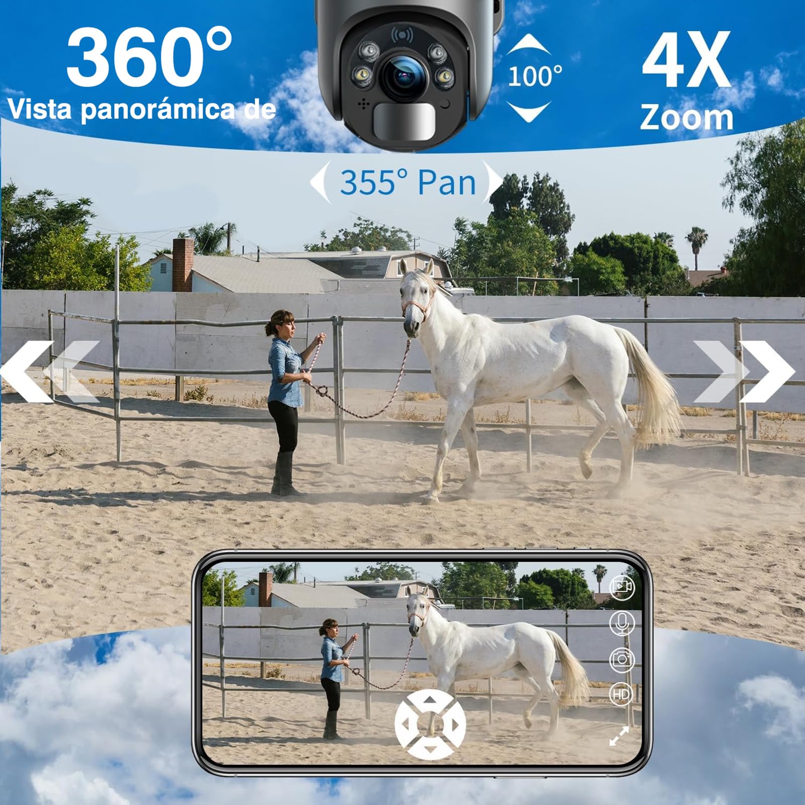 Xega 4G LTE 2K Cámara de Seguridad Inalámbrica para Exteriores con Energía Solar, 355°/95°, Sensor de Movimiento PIR, Visión Nocturna, Conversación Bidireccional, Tarjeta SIM Incluida