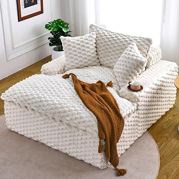 51 Boneless Chaise Lounge Indoor, Oversized Chaise Lounge Chair with Pillows and Backrest for Living Room & Bedroom, No Assembly White