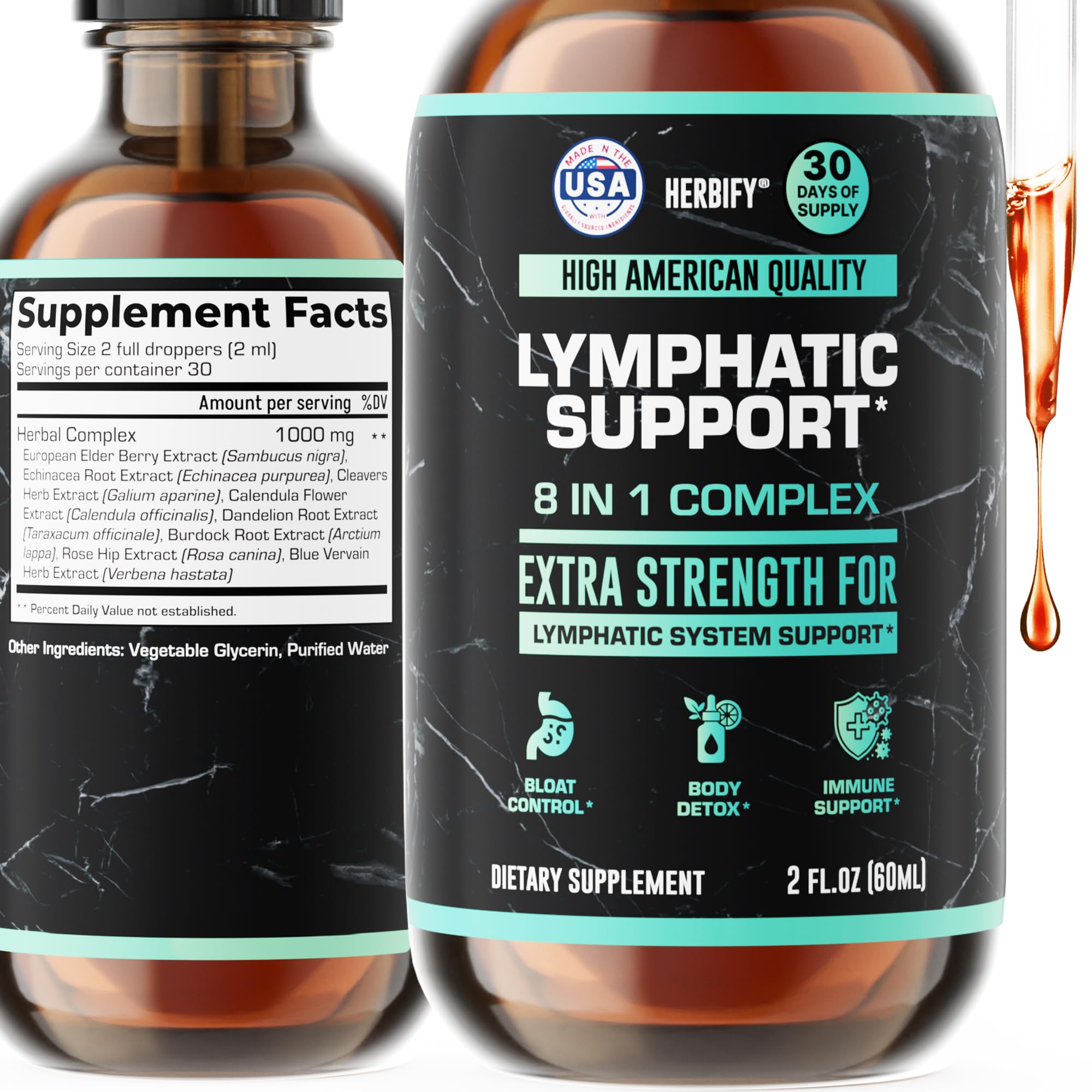 HERBIFY Lymphatic Drainage Drops for Liver Detox & Immune Support – Lymph System Support Drops - Detox Cleanse - 2 Fl Oz Made in USA 2 Fl Oz (Pack of 1)