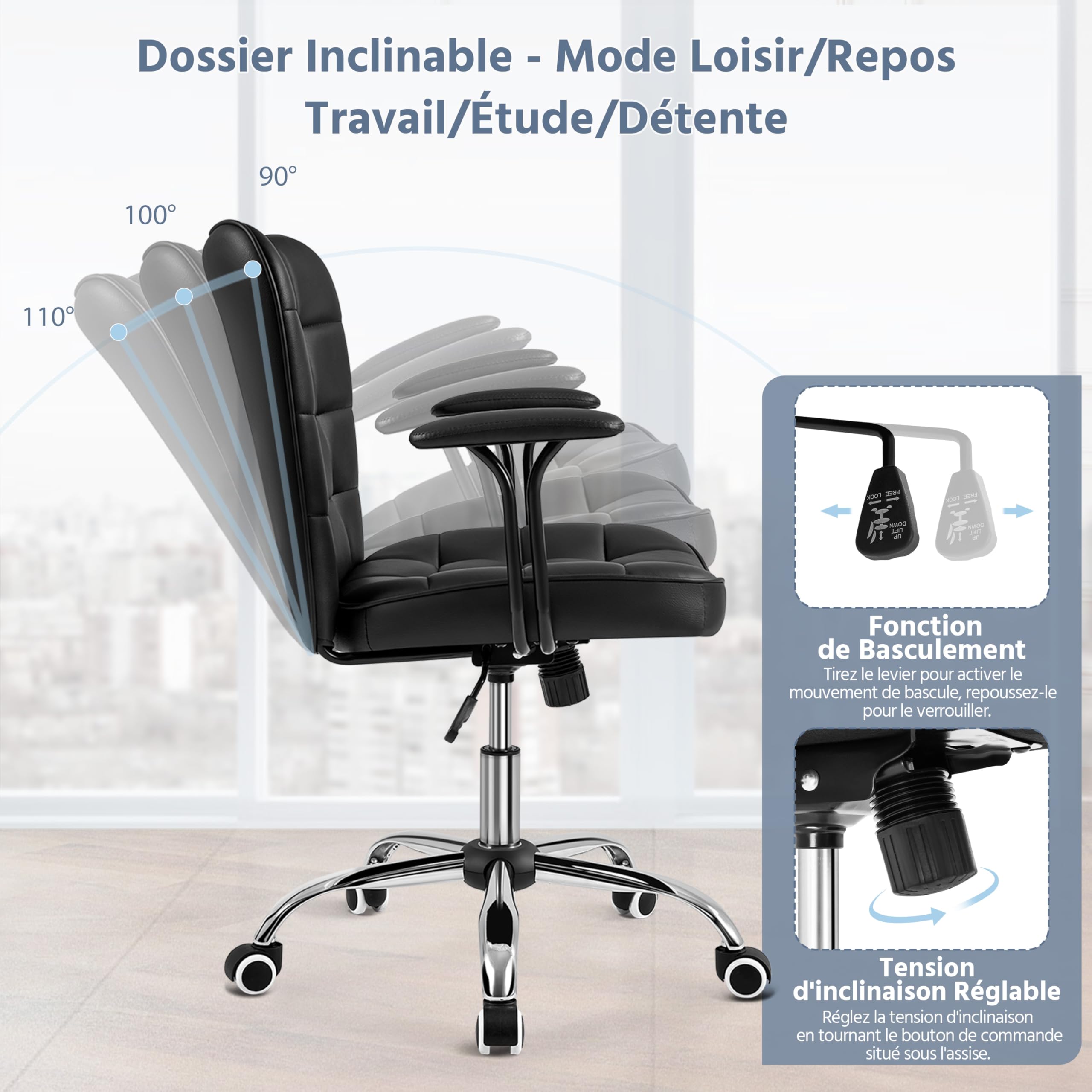 Chaise de Bureau Design Nuage en Tissu Bouclette avec Dossier Rebondi et Assise Réglable en Hauteur, Rose Yaheetech | Leroy Merlin