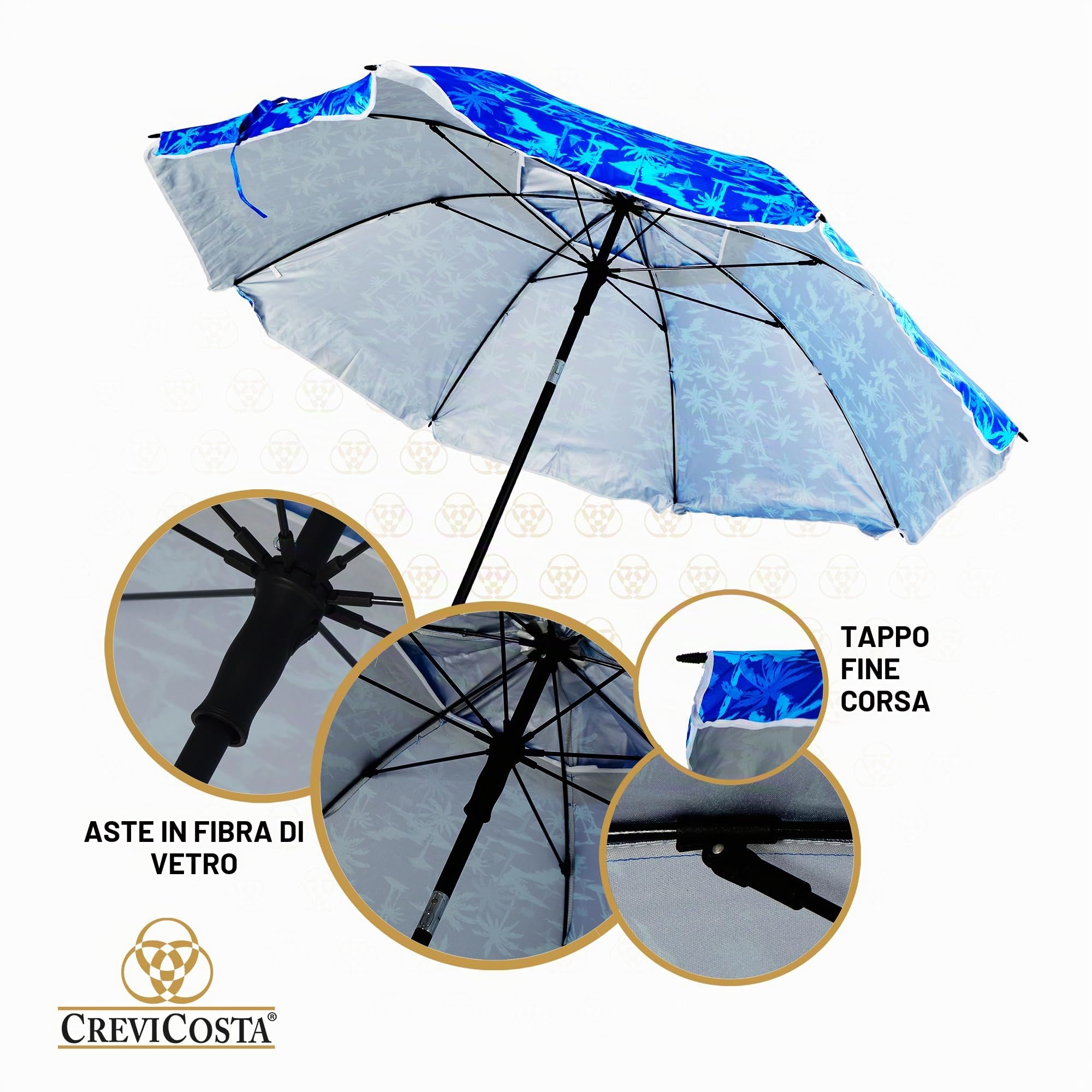CREVICOSTA QUALITY MARK MARCAS DE CALIDAD - Ombrellone da spiaggia 200 cm con spirale e palo di viaggio totale. Protezione totale contro i raggi UV (Bahamas), Bahamas, 200 cm, Tropicale