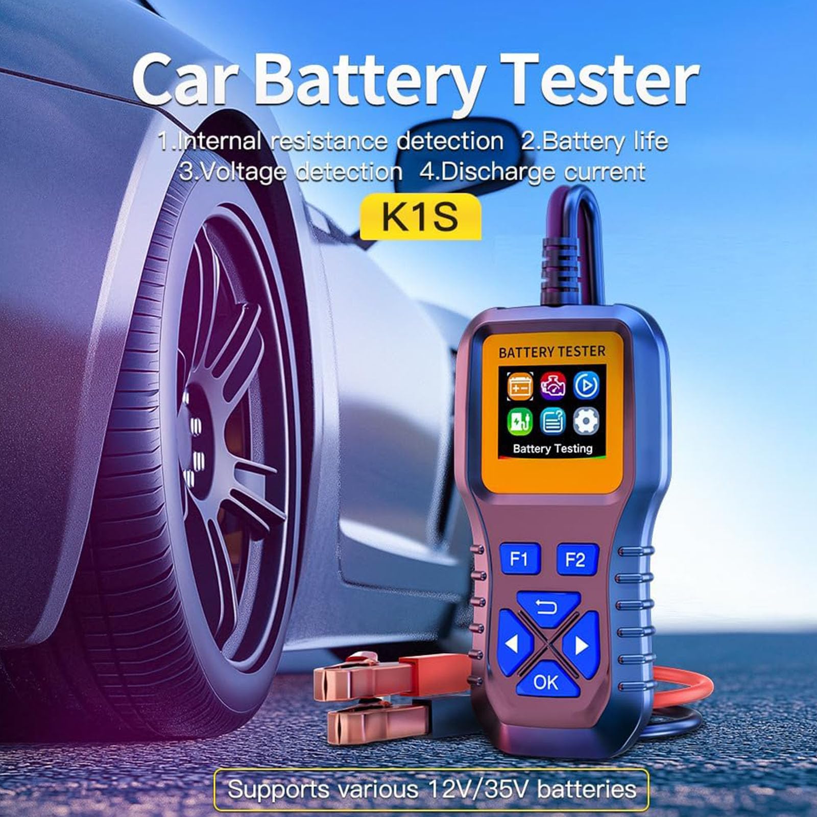 Analizzatore di batteria per veicoli, con compatibilità 12 V-35 V per una rapida analisi dei guasti, tester di carica professionale per batterie al litio con scanner per batterie al litio acido