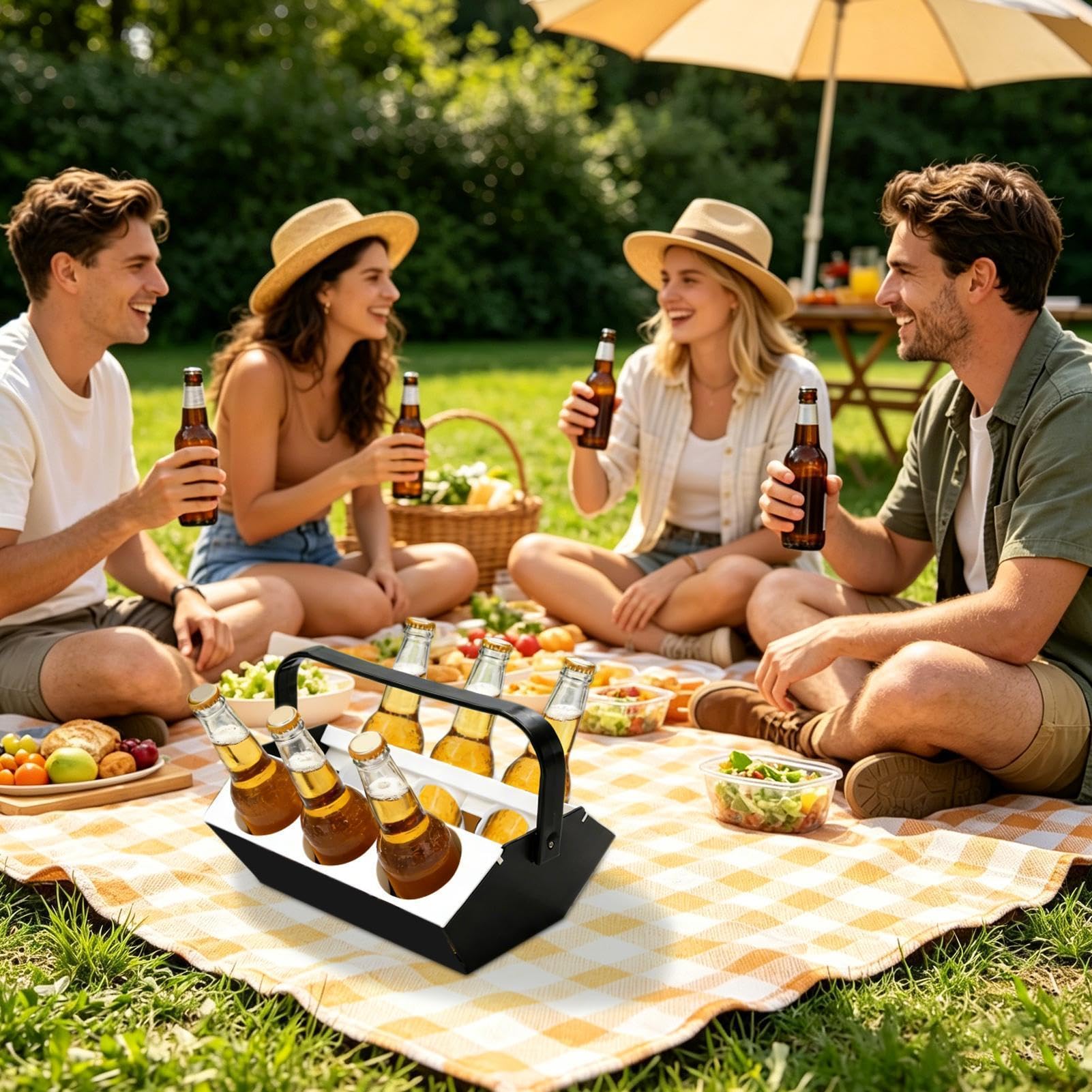 Generisch Porte-gobelet portable avec poignée - Récipient à boissons avec compartiment isotherme - Organiseur de boissons à 6 compartiments - Pour extérieur, voyage, camping, pique-nique, randonnée