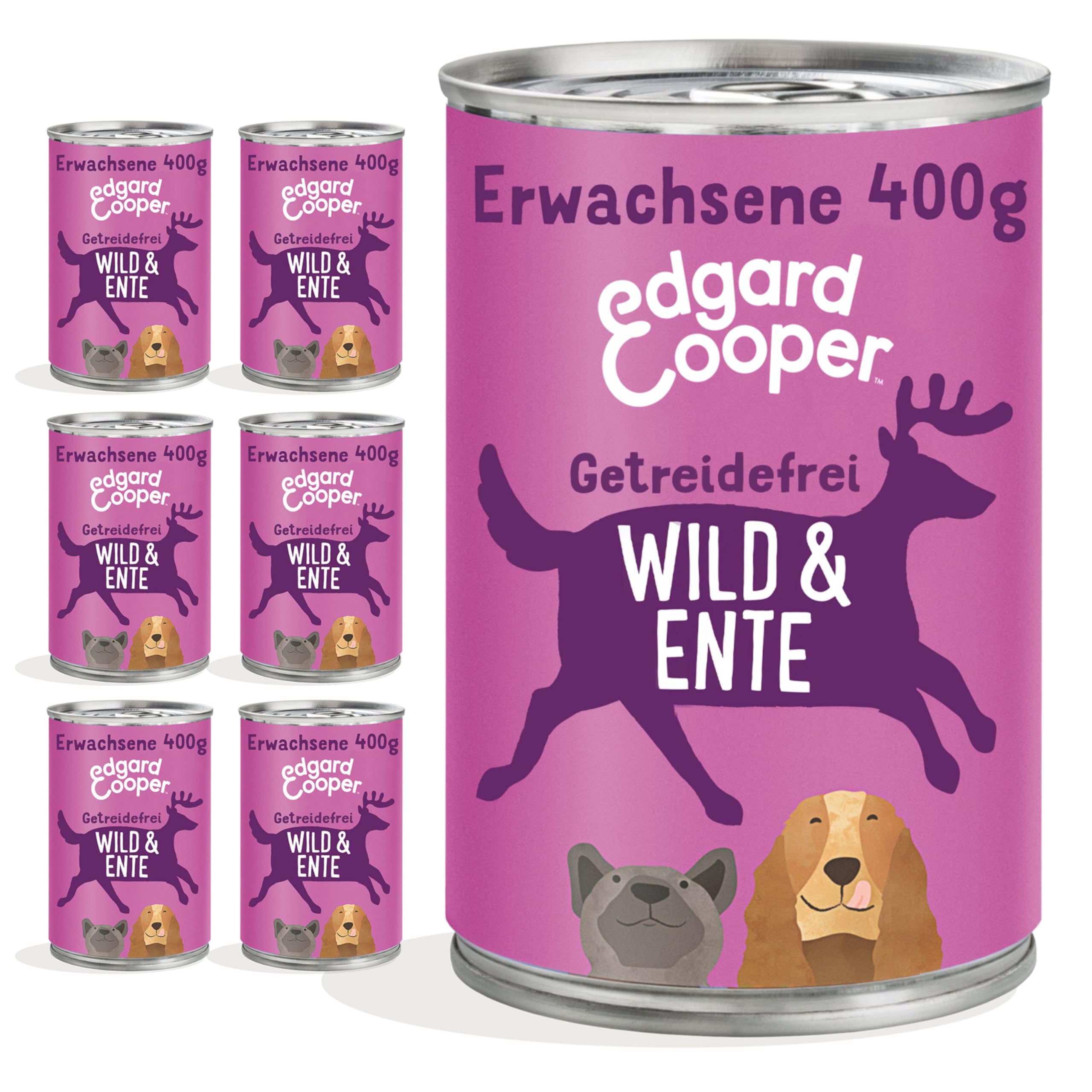 Edgard & Cooper Karma dla psów, mokra karma dla psów, dla dorosłych, bez zbóż, mokra, naturalna dziczyzna i kaczka, 400 g x 6 z dużą ilością świeżego mięsa i pożywnych podrobów, zrównoważona karma