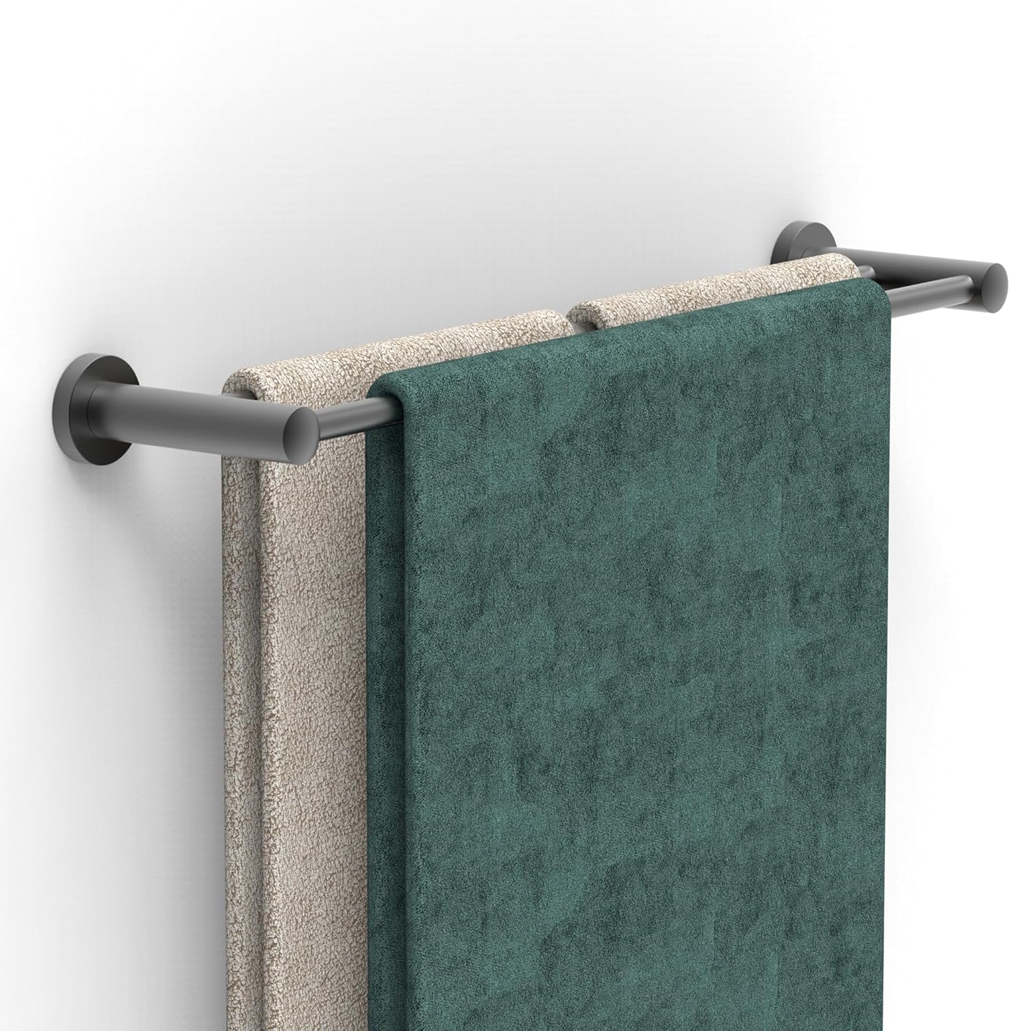 24 inch Double Towel Bar for Bathroom or Kitchen, 15lbs Loading Capacity, Rust-Proof Stainless Steel Construction, Matte Black