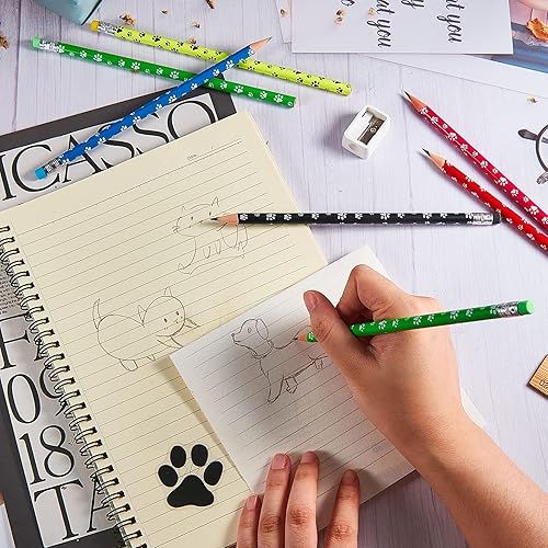 Miniatura 7 de Lápiz con estampado de patas, lápices de impresión de patas de perro, lápices de bienvenida a la escuela, 6 colores surtidos, lápices de patas de