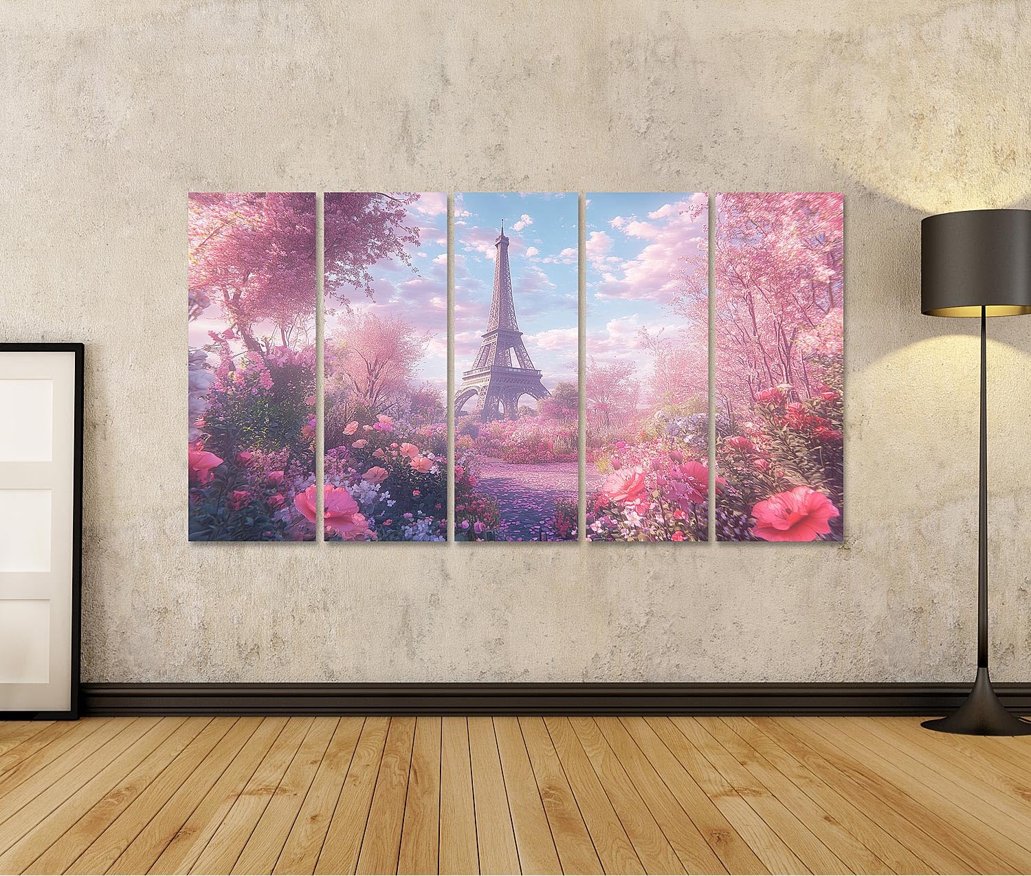 islandburner Primer cuadro sobre lienzo flores primaverales en la Torre Eiffel en tonos rosas cuadros carteles