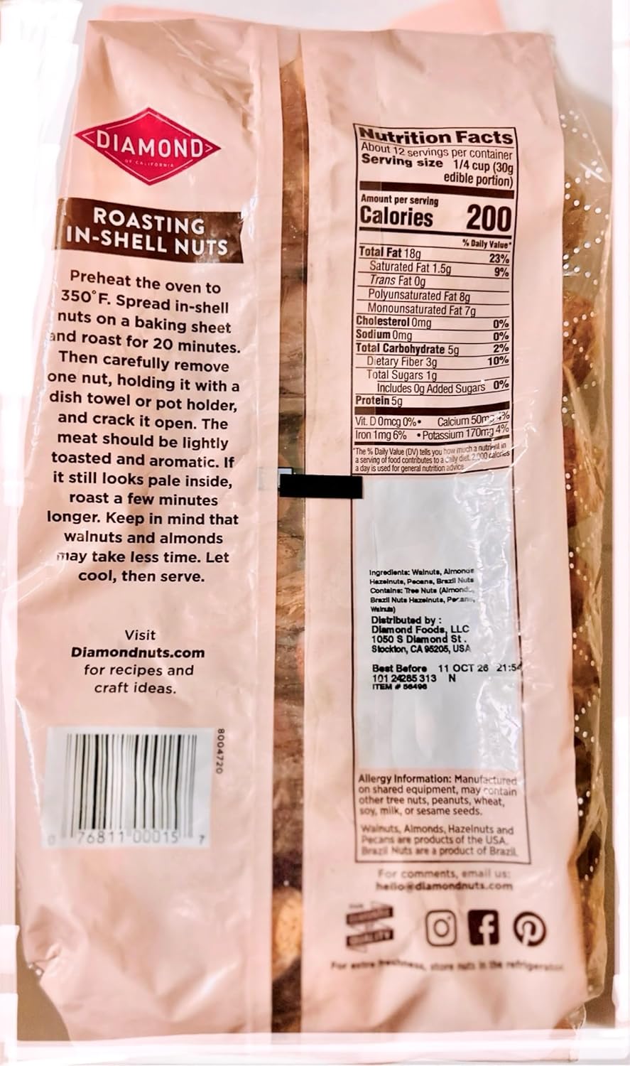 Diamond Mixed Nuts - Whole, Premium in-shell Walnuts, Almonds, Hazelnuts, Pecans, and Brazil Nuts - 32 oz (2 lbs)