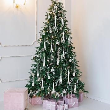 FillTouch 24 Pcs Glass Icicle Ornaments Teardrop Transparent,Crushed Ice