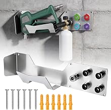 Pressure Washer Gun Holder Stainless Steel Wall Mount Foam Cannon Storage | Nozzle Organizer Rack Car Power Wash Accessories Bracket with 1/4" Quick Connector For Garage Shed