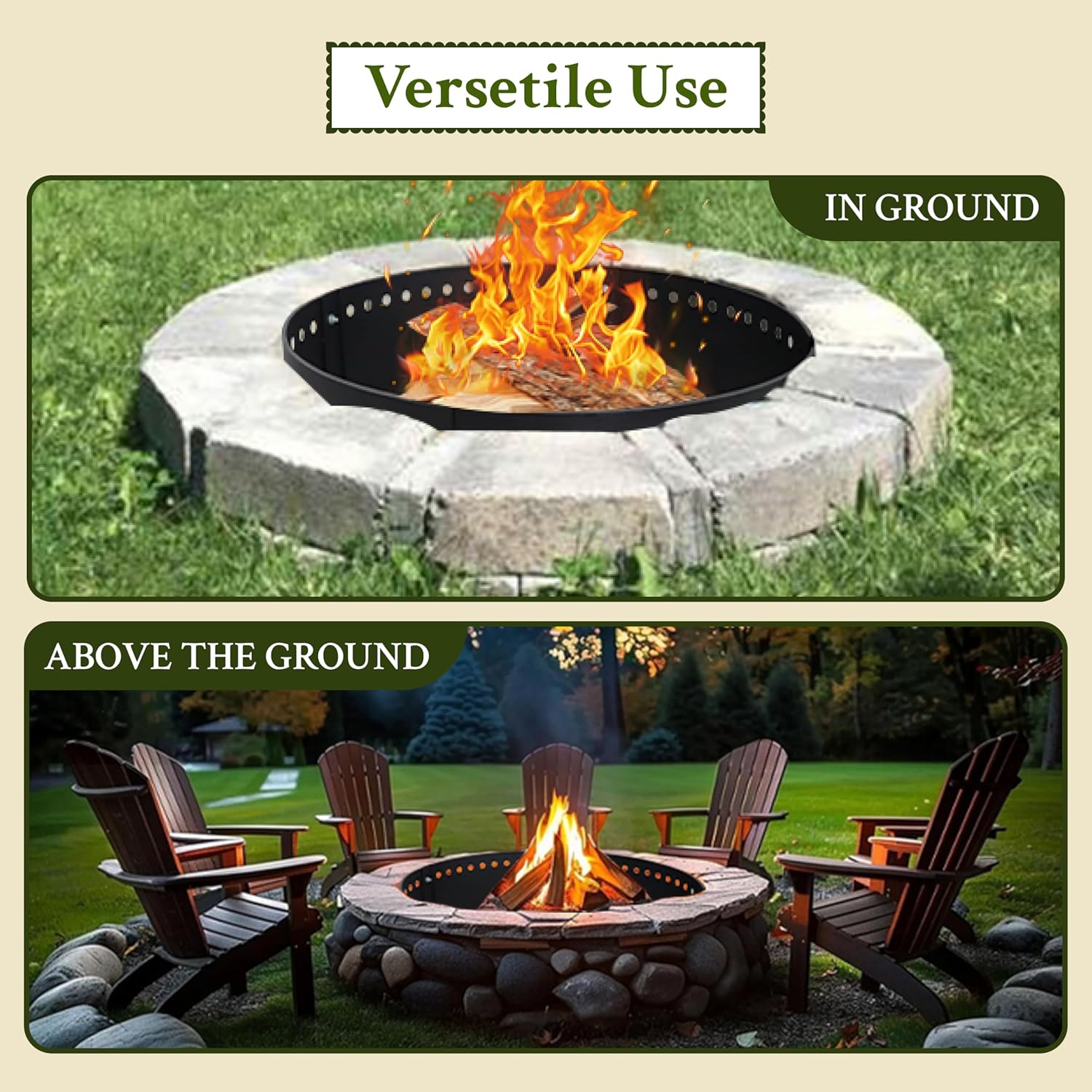 FEBTECH 36-Inch Fire Pit Ring – 12-Inch Height Round Insert for Outdoor DIY Fire Pits – Ideal for In-Ground or Above-Ground Use in Gardens or Camping Sites