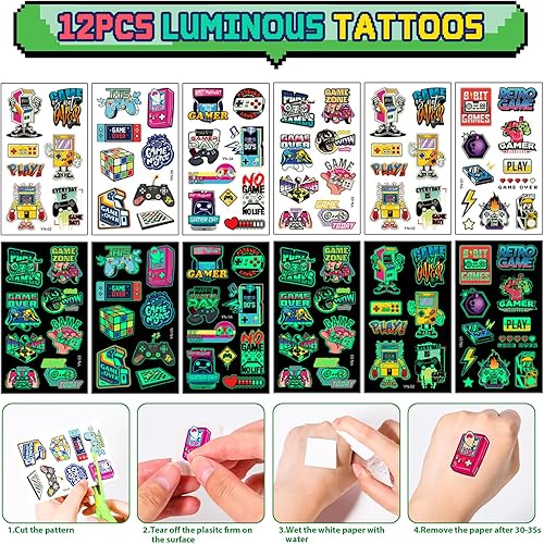 Miniatura 5 de Winrayk 12 juegos de regalos de fiesta de videojuegos, suministros de cumpleaños para jugadores, bolsa con cordón para juegos, pulsera de silicona