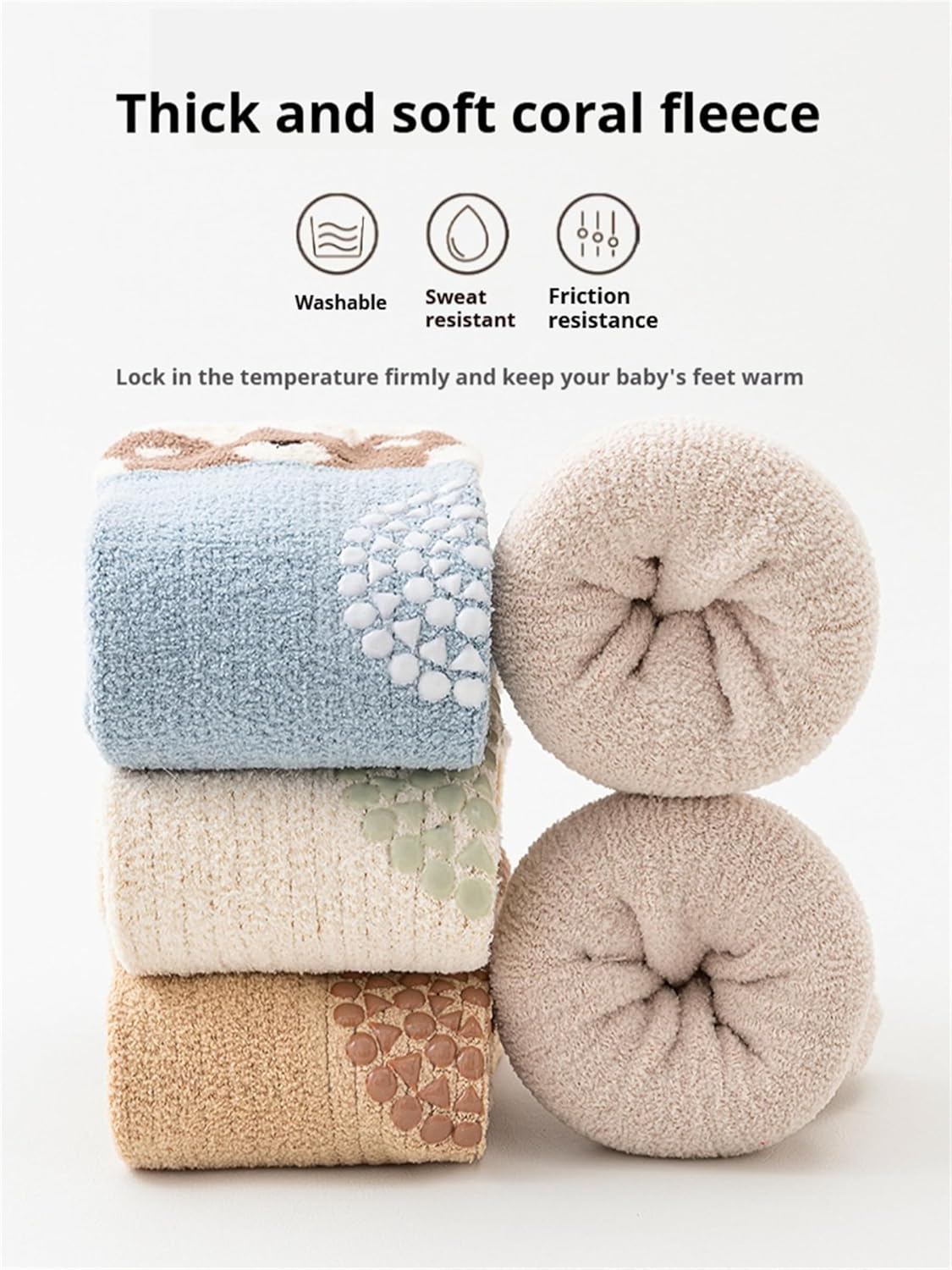 Toddler Baby Knee High Socks Girl Boy Non Slip with Grips Warm Thick Socks Infant Floor Crawling Tube Stockings 5 Pairs - Image 3