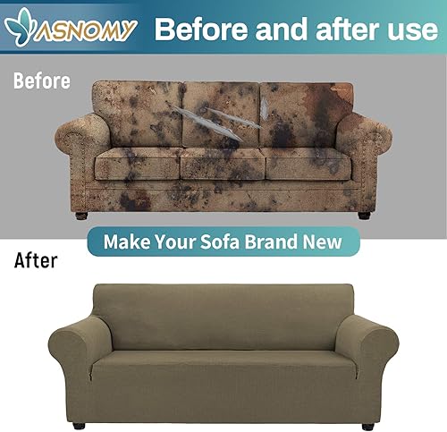 Vista 65 de Asnomy Couch Covers for 3 Cushion Couch Stretch Sofa Covers Slipcovers, Pet Protector Furniture Covers for Dogs Cats Spandex Jacquard Fabric Small