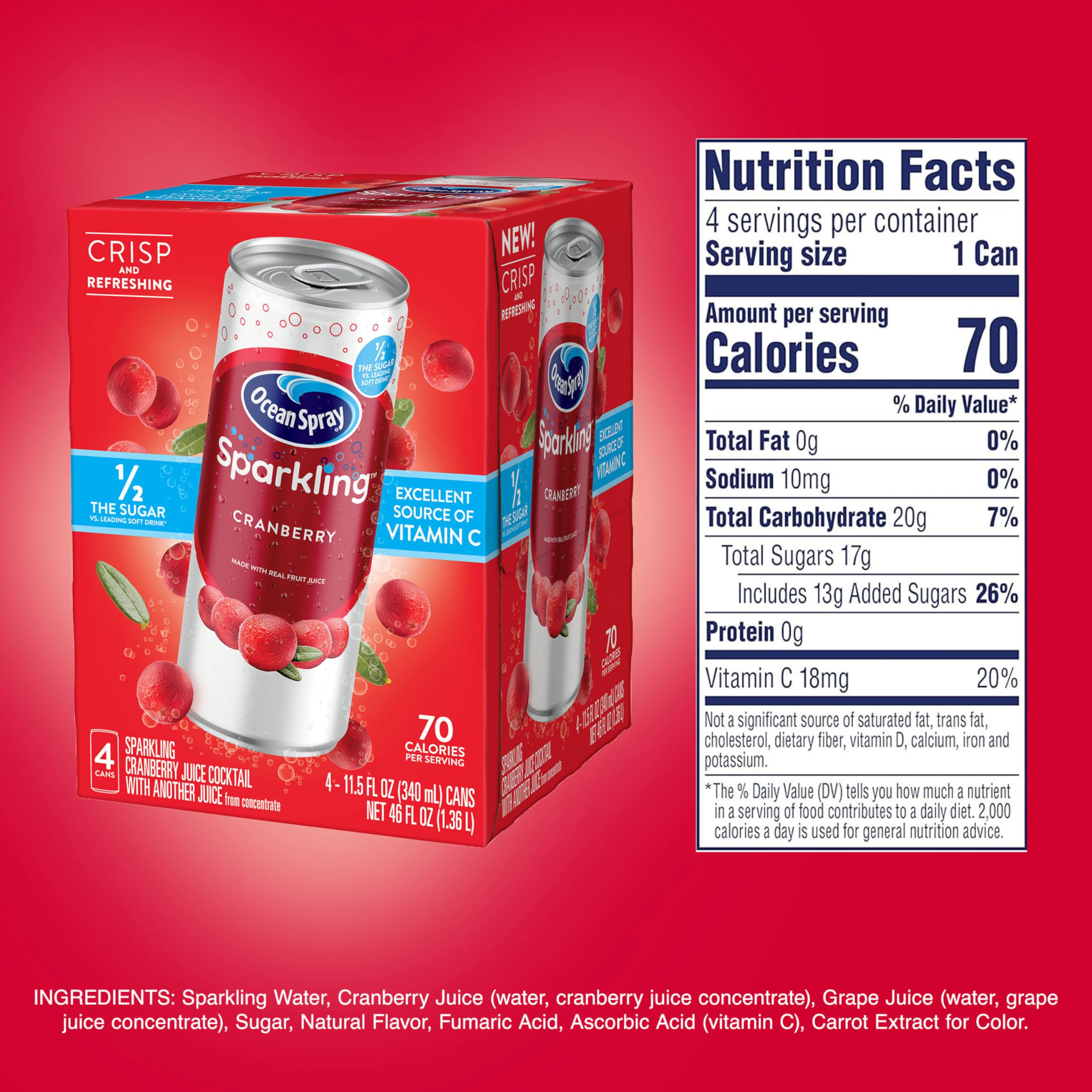 Ocean Spray® Sparkling Cranberry Juice Drink, 11.5 Fl Oz Cans, 4 Count