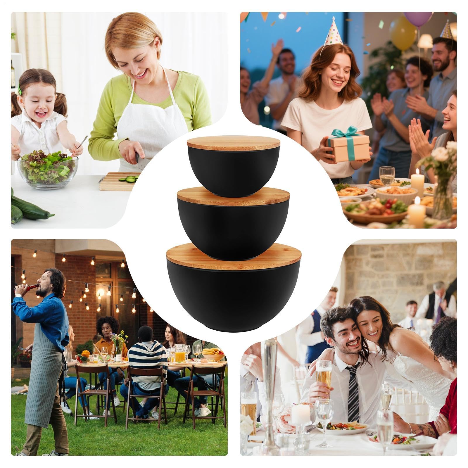 Bol Para Ensalada Con Tapa Encuentables Para Cocina | Ensaladeras Anidables Para Cocina Preparación Y Servicio De Comidas Ensalada Snacks Pan Sopa Frutas Verduras Con