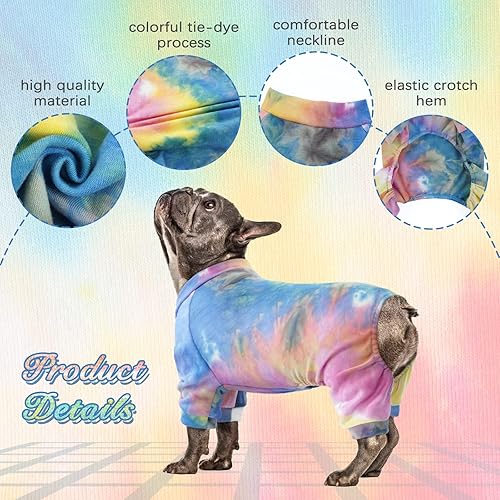 Miniatura 3 de Kuoser Ropa de perro teñido anudado, pijama suave para cachorros, sudadera para mascotas, mono ligero para gatos, ropa acogedora de cuatro patas,