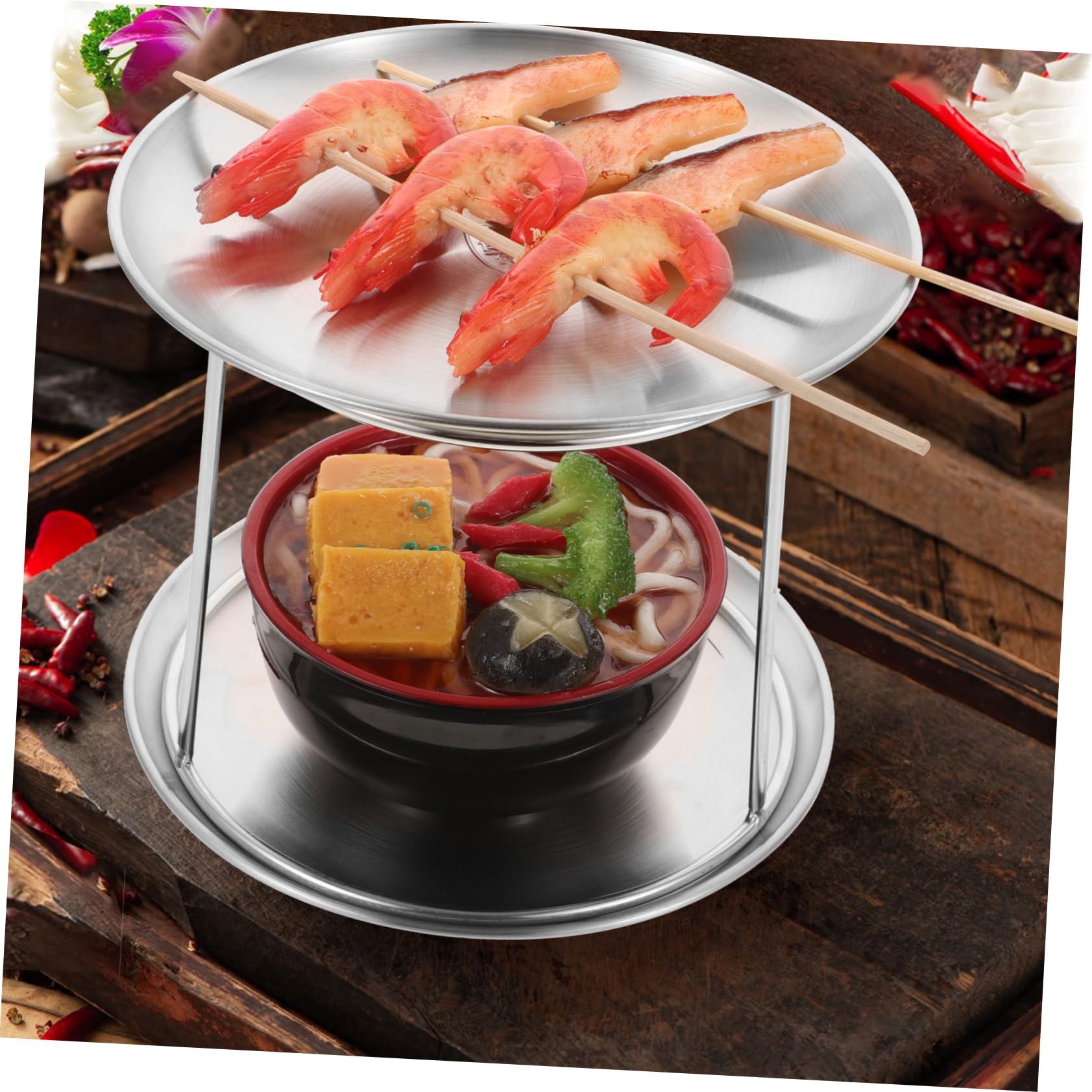 Espositore per Piatti Frutti di Mare in Acciaio Inossidabile Doppio Strato Funzione Decorativa di Stoccaggio, per Uso Quotidiano e Feste