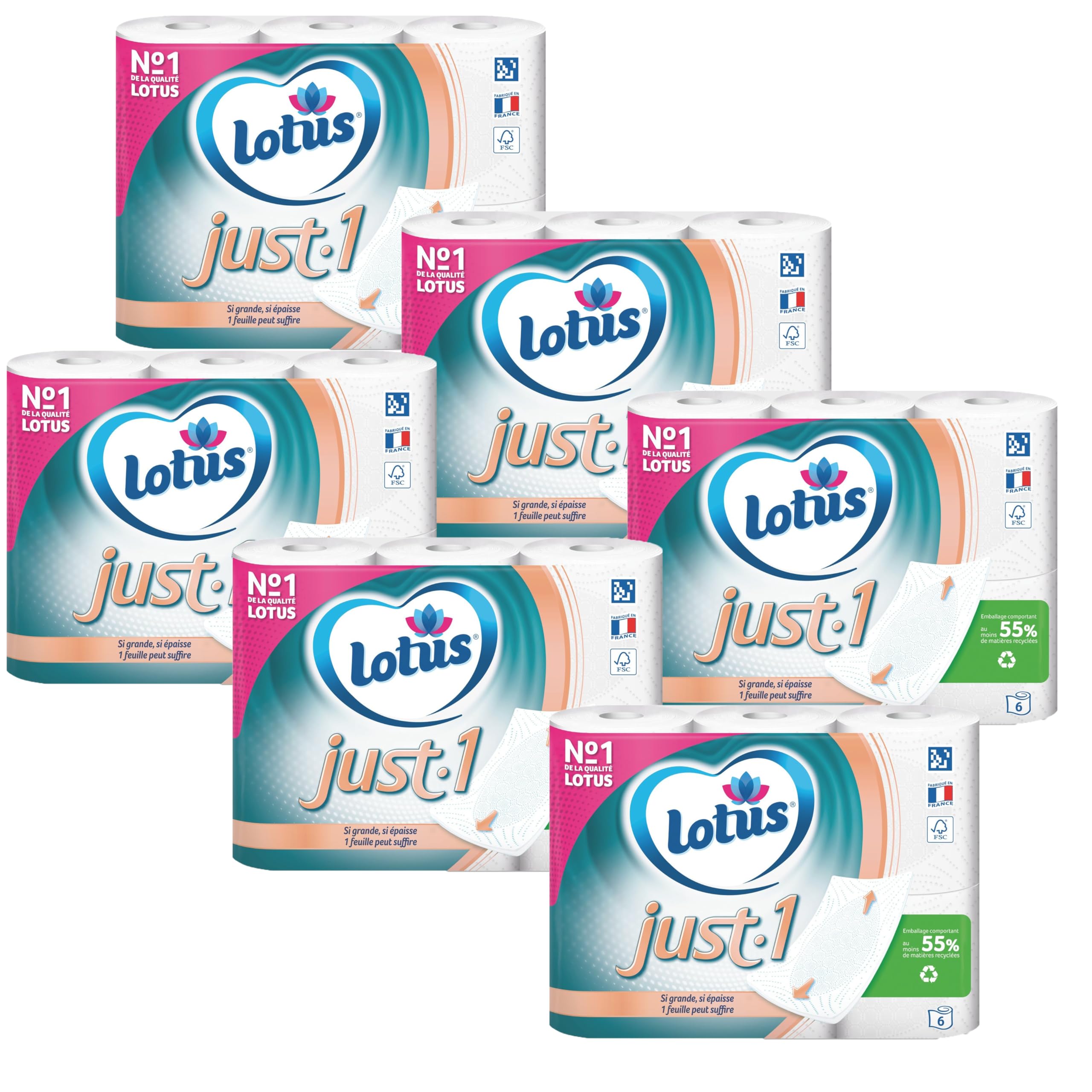 Lotus just one - Papier Toilette Ultra Doux 5 Épaisseurs - Fabriqué En France - 36 Rouleaux
