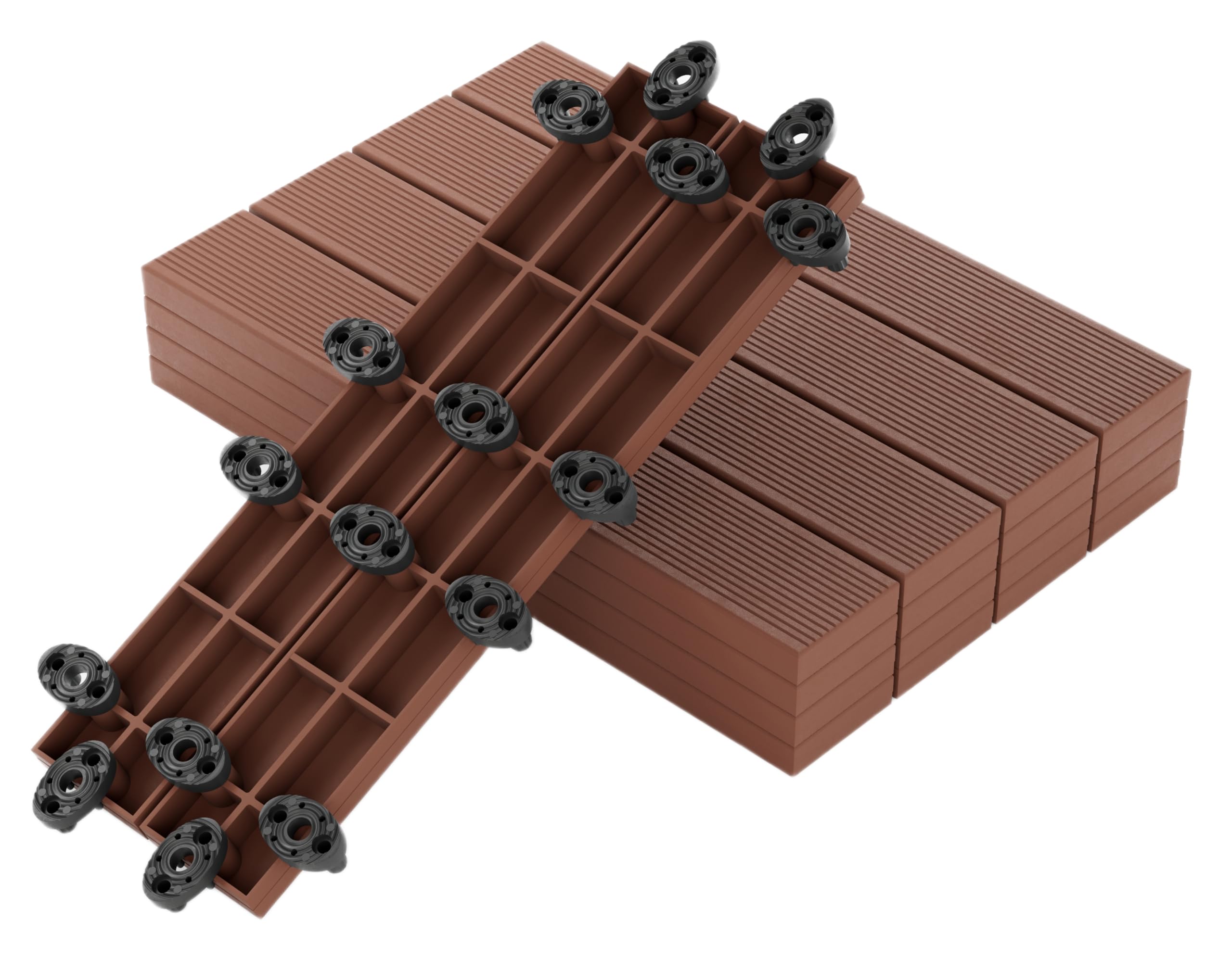 GUMI WPC Terrassendielen Set – 16 Dielen 50 x 8 cm mit Gummi-Verbindern, ca. 0,67 m², modulares DIY-System für Balkon & Terrasse, Kastanienbraun