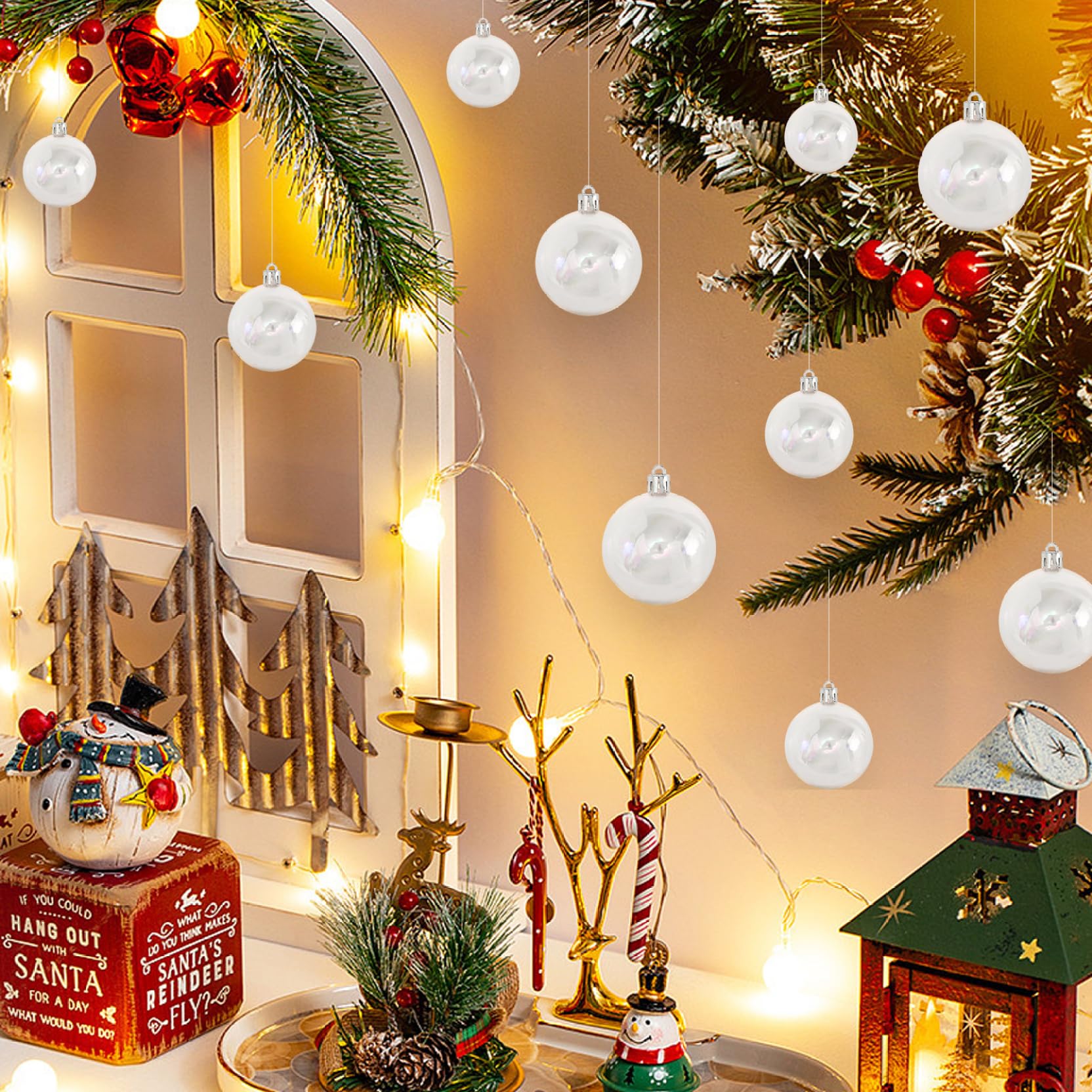 Mini adornos iridiscentes, bolas de adornos iridiscentes, 30 piezas de bolas de Navidad transparentes, 4 tamaños diferentes, colgantes, rellenables para árbol de Navidad, decoración de fiestas navide