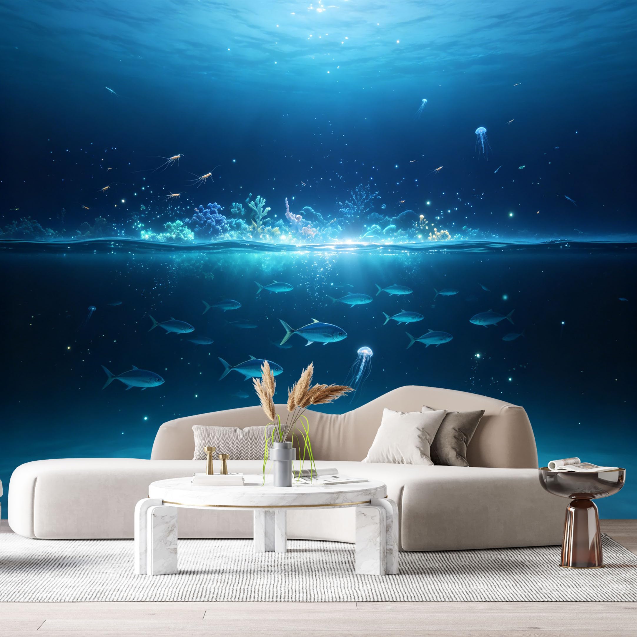 Custom Size Wall Murals Ocean Marine 3D Underwater Jellyfish Coral Reef SelfAdhesiveWall Fabric Removable Wallpaper Wall Decor for Living Room Bedroom Bathroom