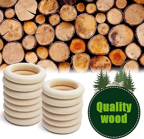 Miniatura 4 de Cuentas de madera de macramé, 20 anillos de madera natural de 2.165in y 50 cuentas de madera marrón de 0.787in, cuentas de macramé de agujero grande