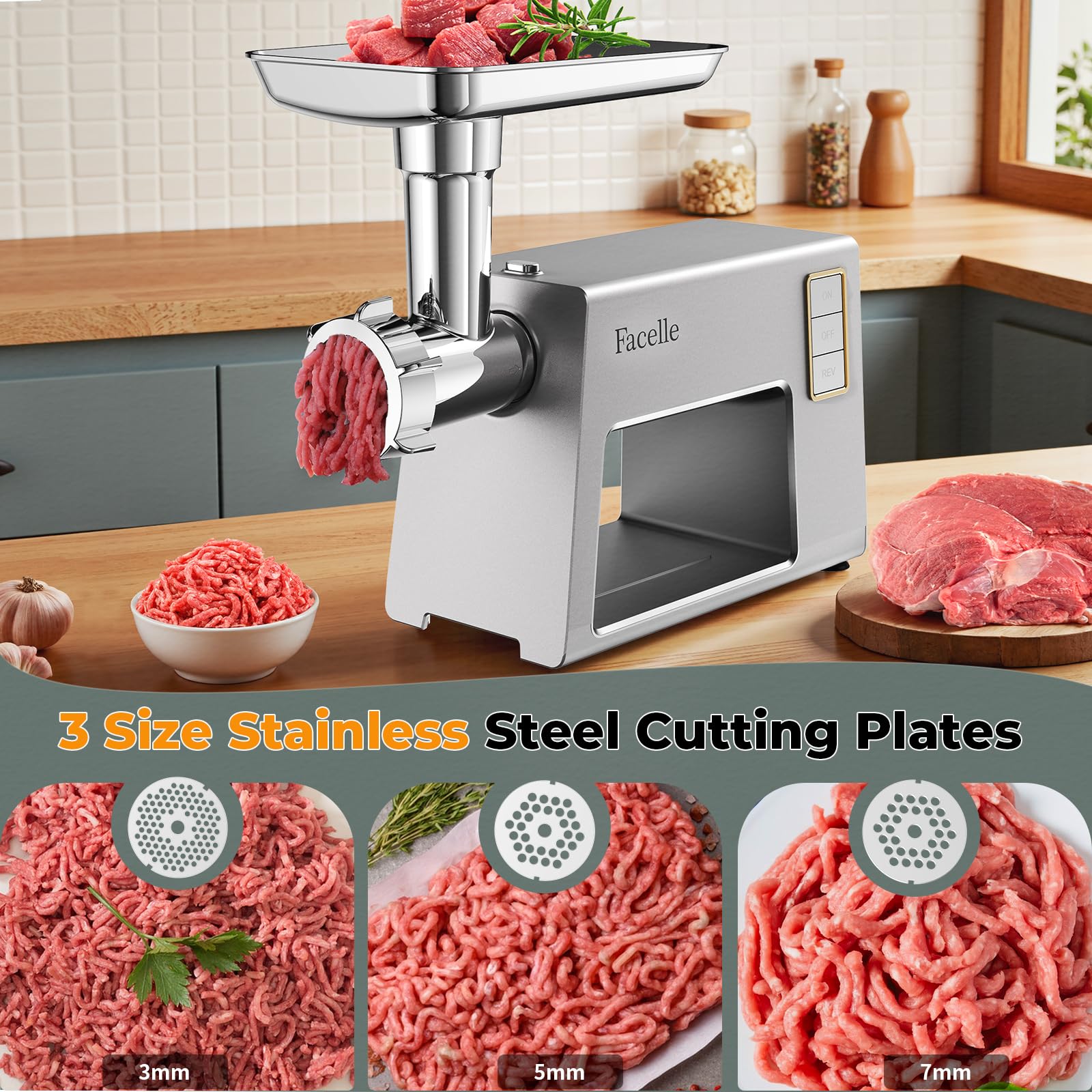Hachoir a Viande, 2000W Hachoir Electrique avec 3 grilles en acier inox
