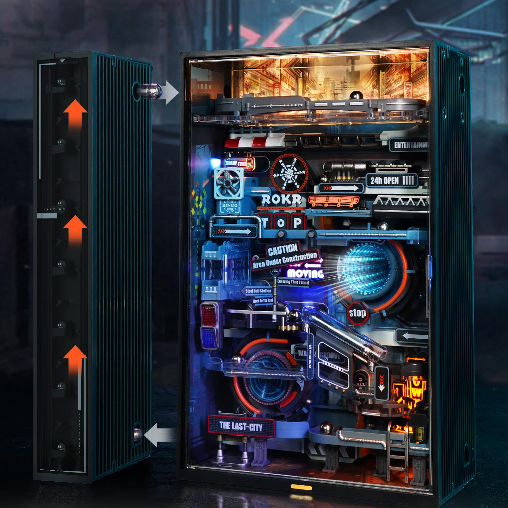 ROKR Kugelbahn Last City 3D Puzzle Erwachsene Modell Gaming Deko Setup Erweiterungsfähige Kits Cyberpunk Geschenkidee für Männer-Parallel World MR01S