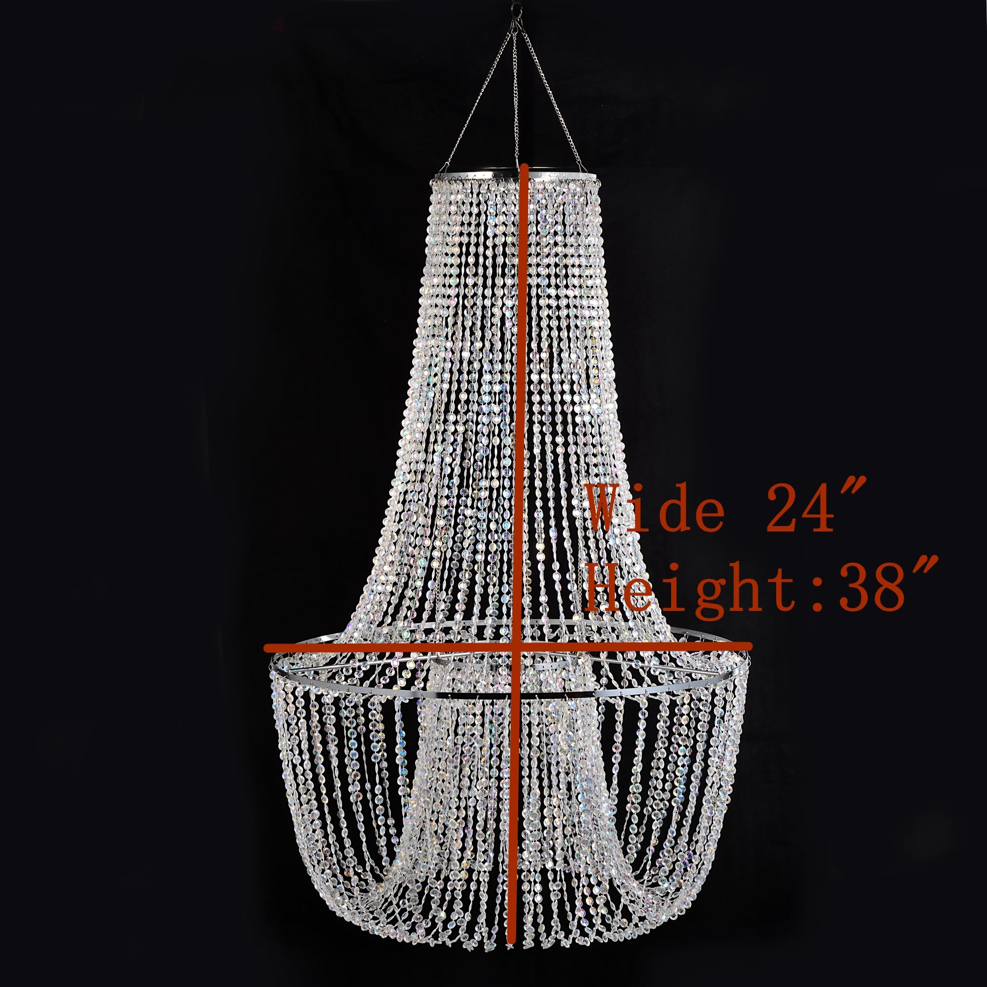 FlavorThings 3-Tier Iridescent Acrylic Beaded Chandelier – 10.25 Inch Diameter X 30 Inch Tall, Sparkling Hanging Decor, Indoor, Light Kit Ready