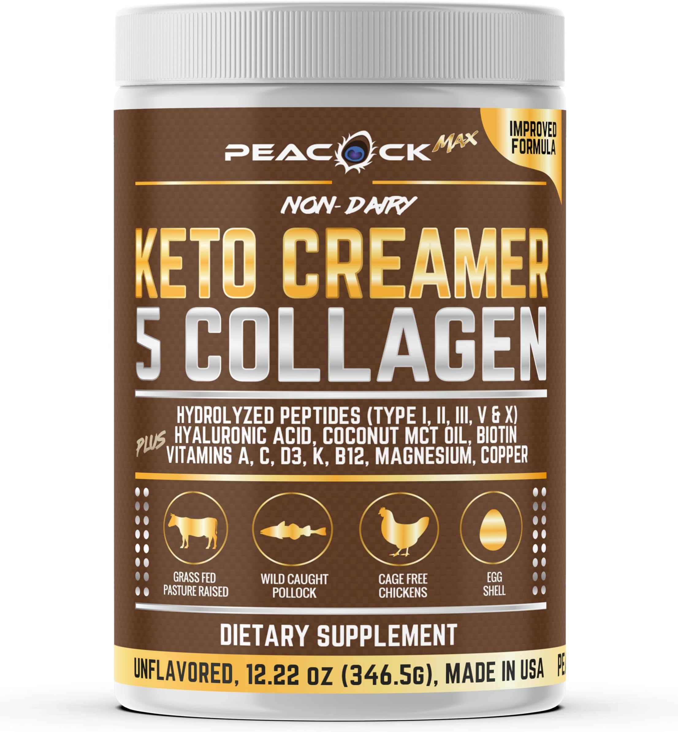 Collagen Keto Coffee Creamer Powder 12.2 oz - Hydrolyzed Collagen Peptides with Coconut MCT Oil, B12, Magnesium, Unflavored Protein Powder, Sugar Free Coffee Creamer for Smoothies & Baking
