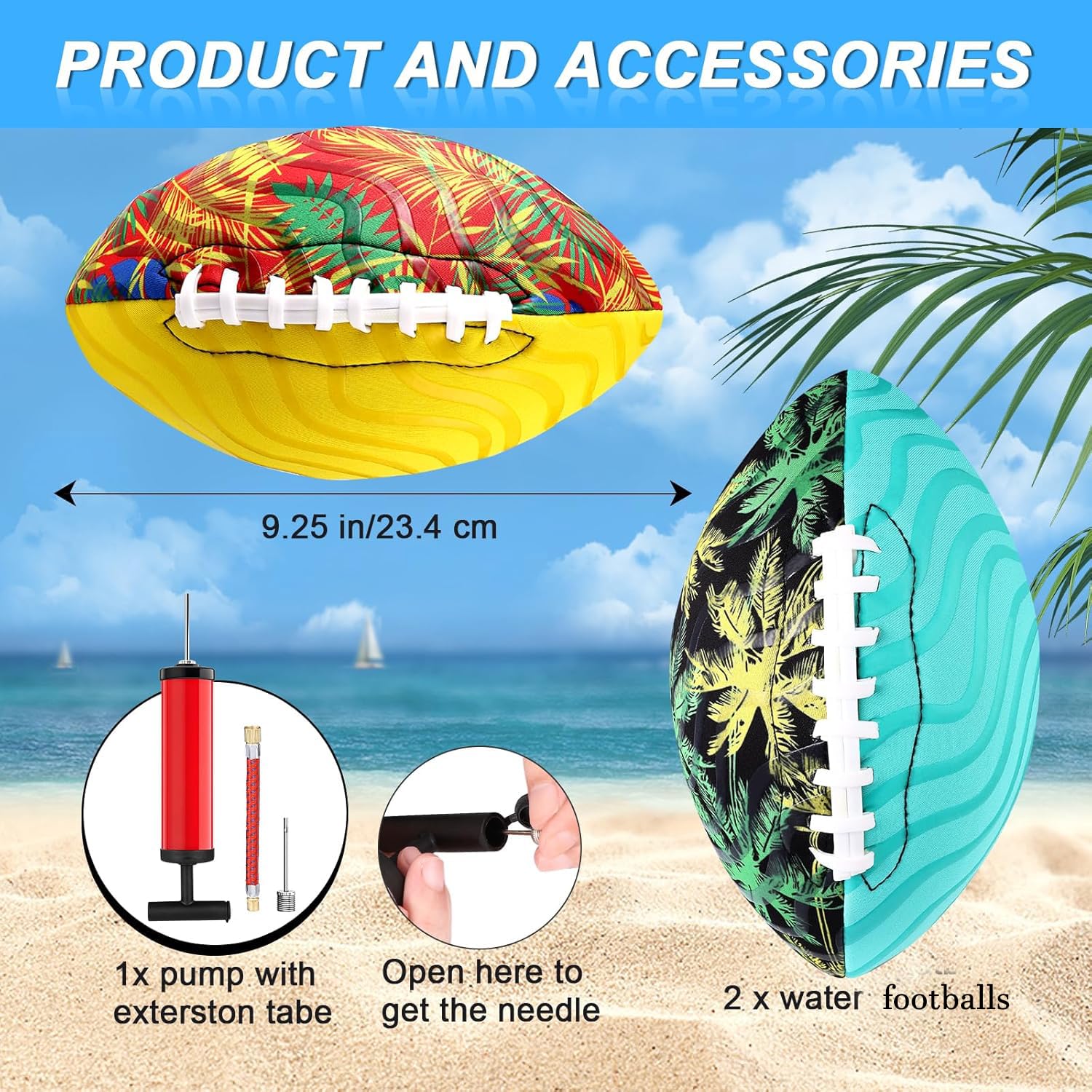 LNYSSQ Water Football Pool Beach Waterproof Football Strong Grip Water Toys Games Junior Games Ball for Pool,Beach and Backyard Balls 2PACK Size 9.25