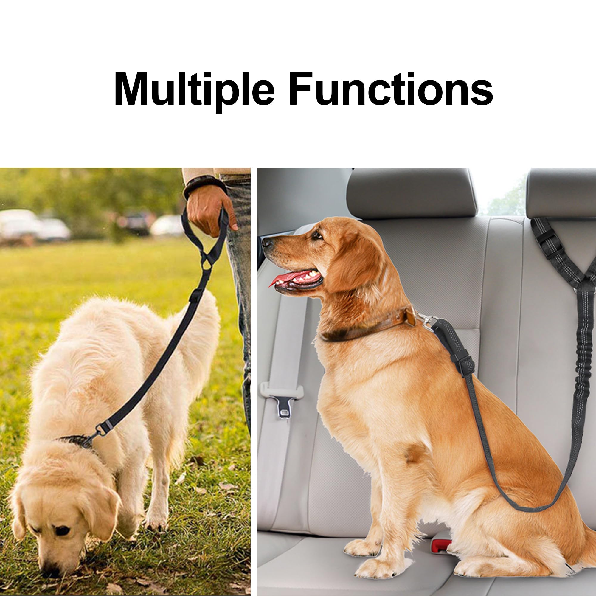 Ceinture de sécurité de voiture pour chien – Harnais de voiture réglable pour animal domestique, retenue rembourrée pour chien, laisse élastique en nylon durable (noir)