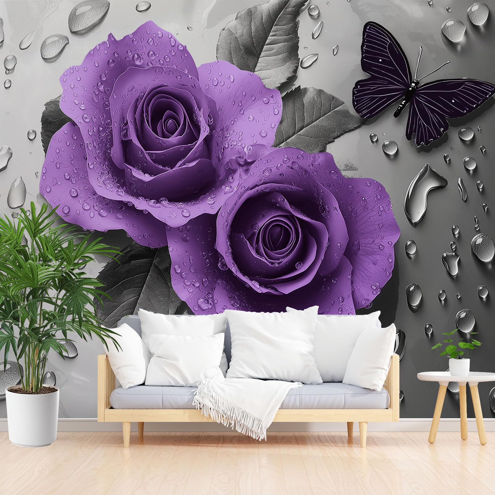 Tapisserie panoramique haut de gamme rose violette effet 3d mural