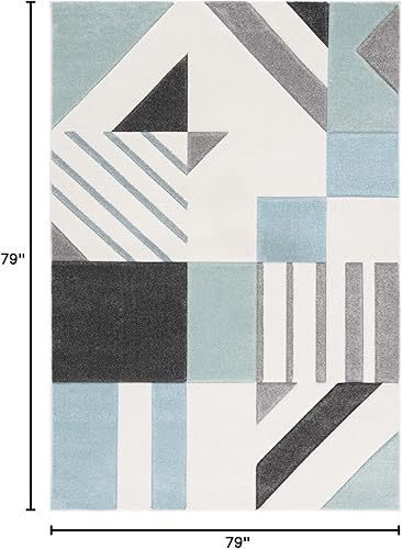 Vista 58 de SAFAVIEH Alfombra de área de 8 x 10 pies – Colección Hollywood – Grande – Marfil y azul pavo real, diseño moderno de mediados de siglo, no desprende