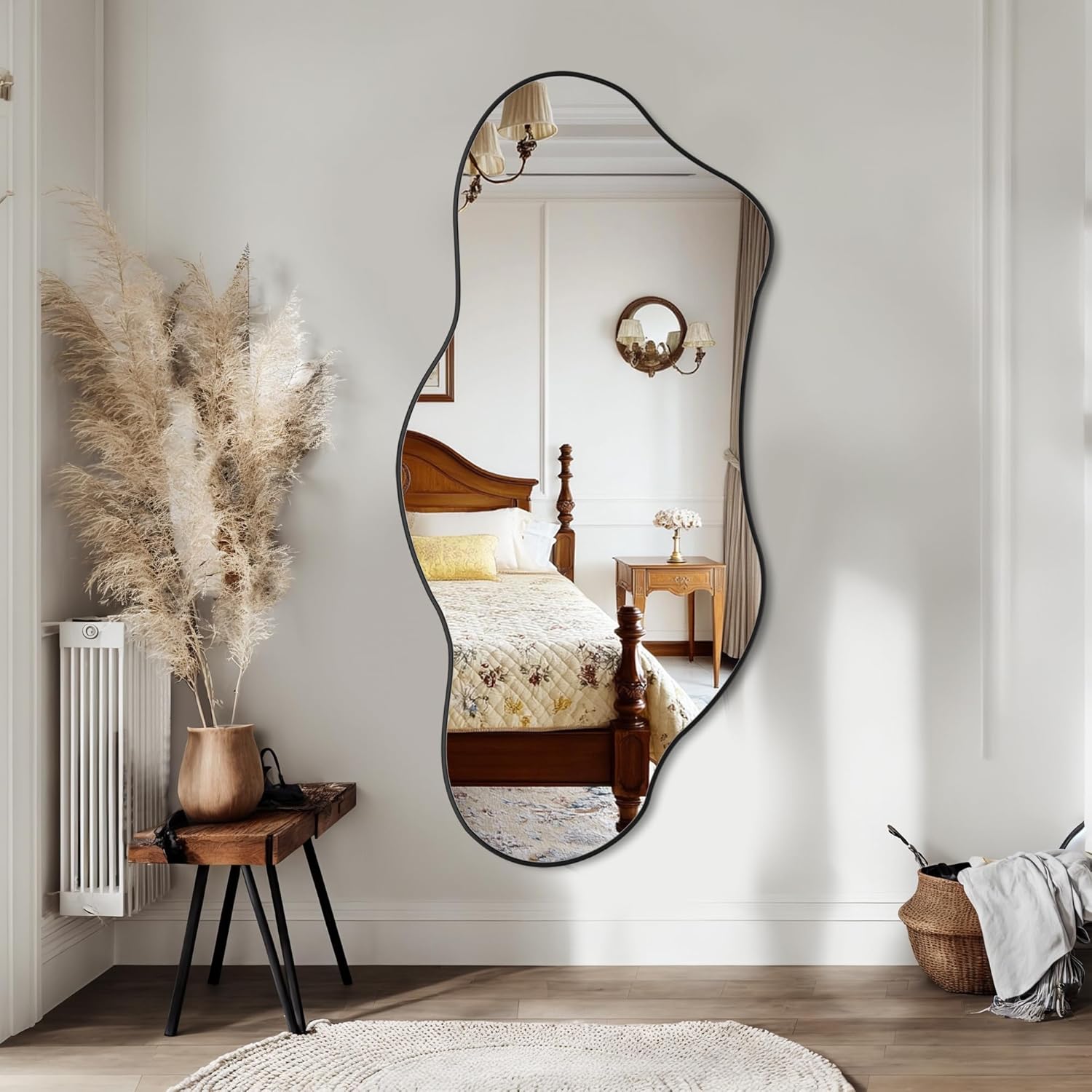 Irregular Wall Mirror, 22"x48" Asymmetrical Mirror with Metal Frame, Modern Unique Decorative Mirrors for Bathroom, Wall Decor, Entryway, Living Room, Black - Image 3