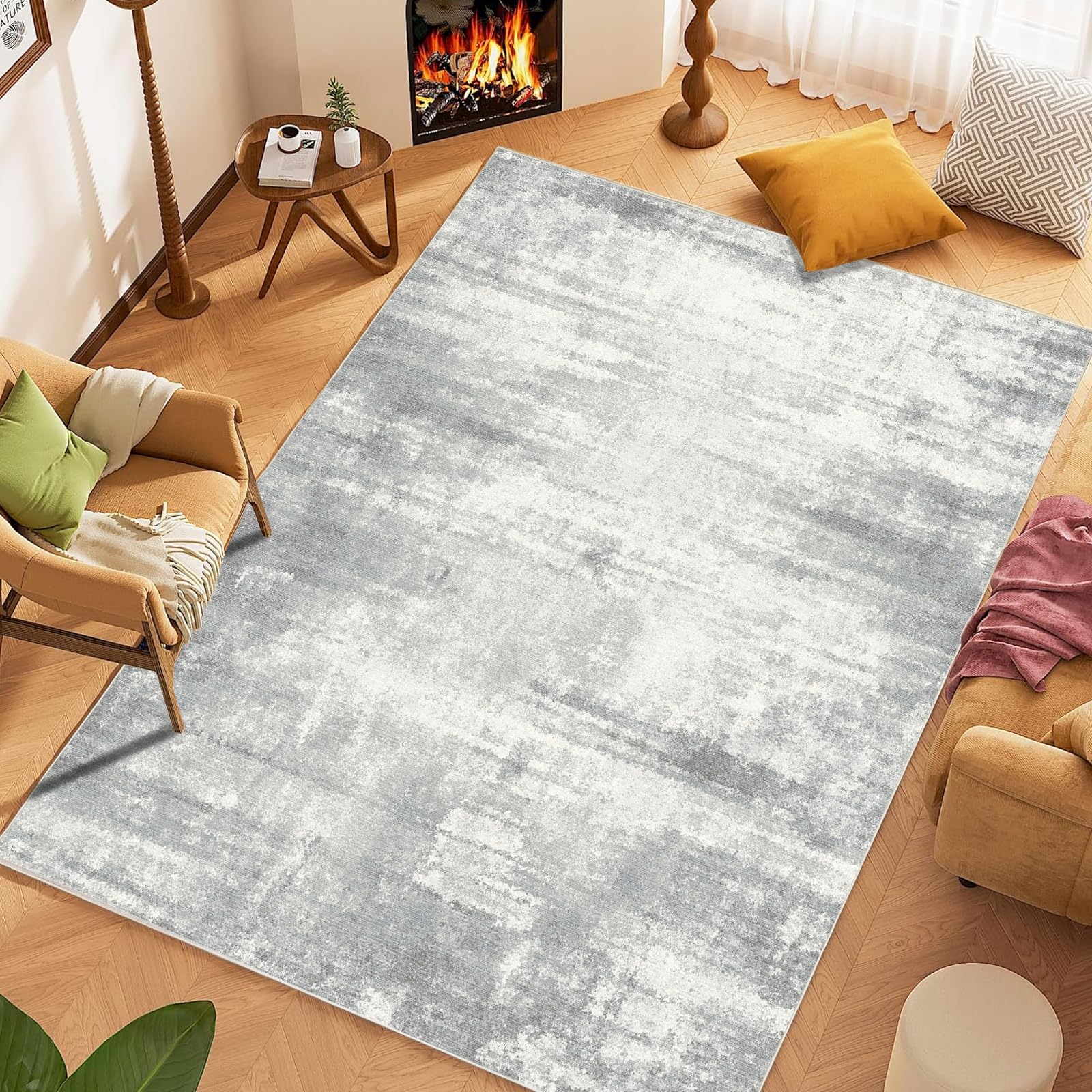 Tapis lavable antidérapant en faux cachemire abstrait pour salon