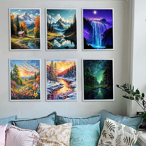 Miniatura 4 de Lovepefe Kit de pintura artística de diamante de montaña para adultos, paquete de 6 piezas de pintura con diamante para principiantes, bricolaje,