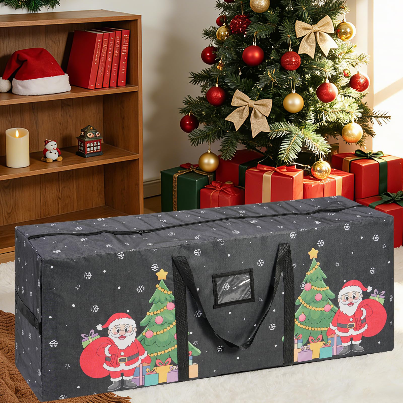 YiYa Aufbewahrungstasche für Weihnachtsbaum mit praktischen Griffen 600D Aufbewahrungstasche für künstliche Bäume (schwarz)