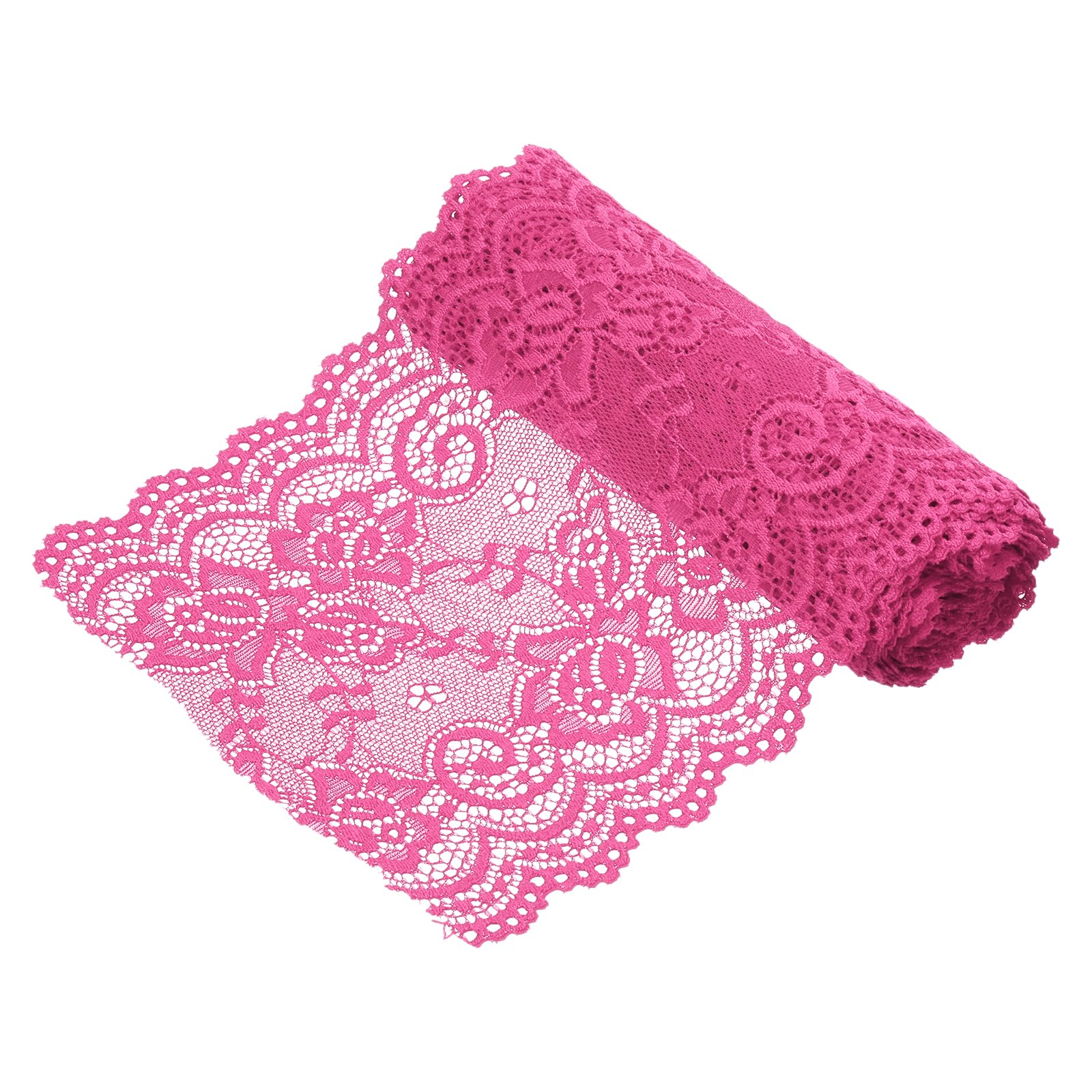 sourcing map 6 Inch Wide 3 Yard Elastic Lace Ribbon, Stretch Floral Pattern Lace Trim Embroidered Fabric for Sewing Making and DIY Crafts Gift Wrapping Bouquets Wedding Decor(Rose Red)