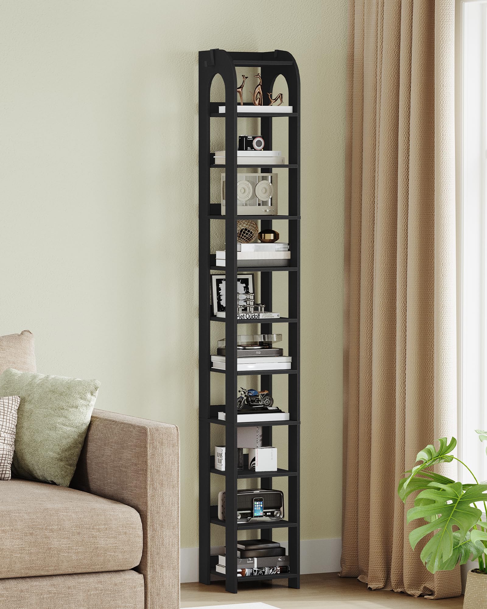 Hzuaneri Zapatero, 11 Estantes, con Ganchos, Negro | Organizador de Zapatos de Madera Para Armario, Entrada, Torre de Zapatos Para Habitaciones Pequeñas, Ajustable, SR12406X