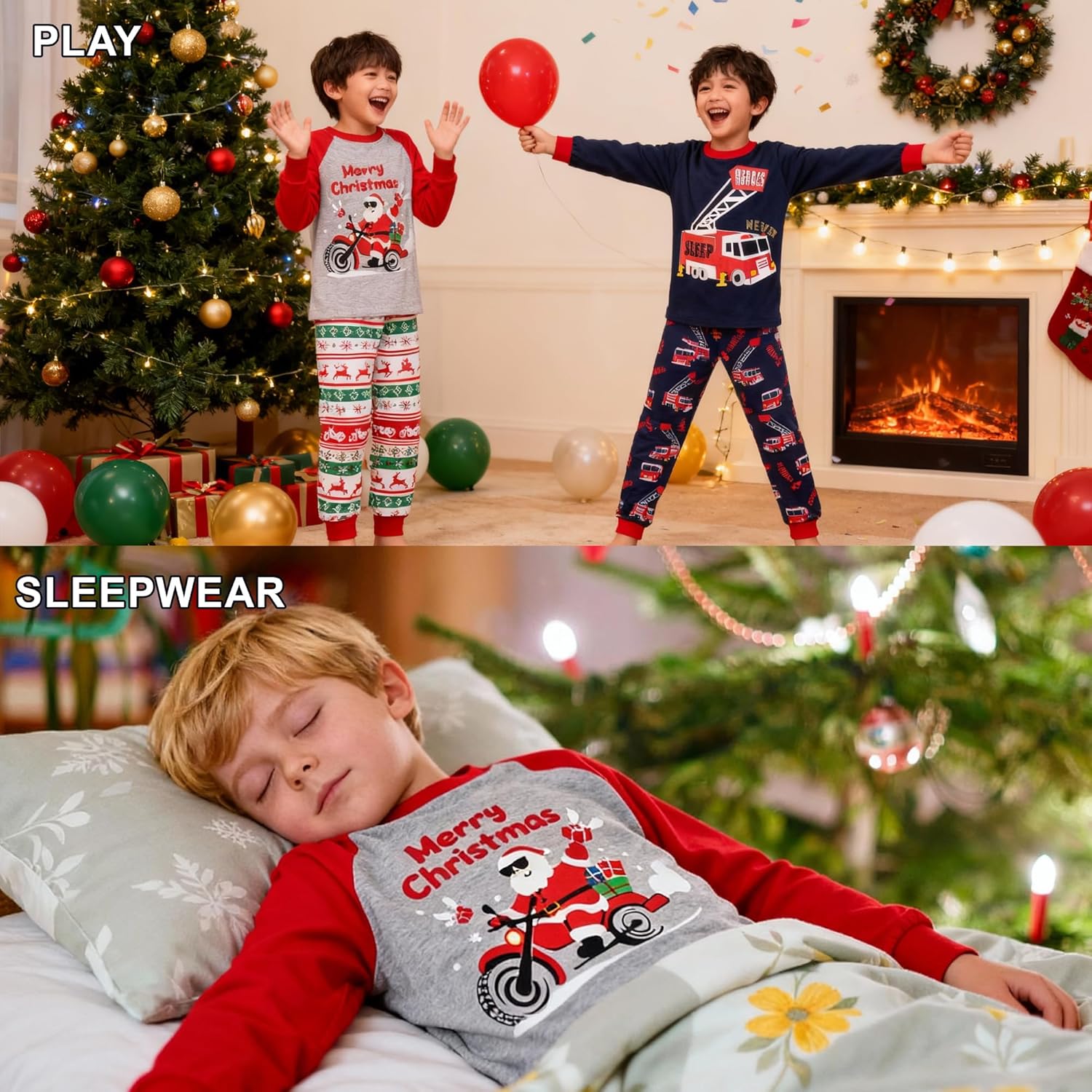 GRPSKCOS Boys Christmas Pajamas 4 Piece Toddler Kids Sleepwear Boys Long Sleeve Pajamas Winter Nightwear Age 2-12 Years(02 Hot Air Balloons+Astronauts 6 Years) - Image 2