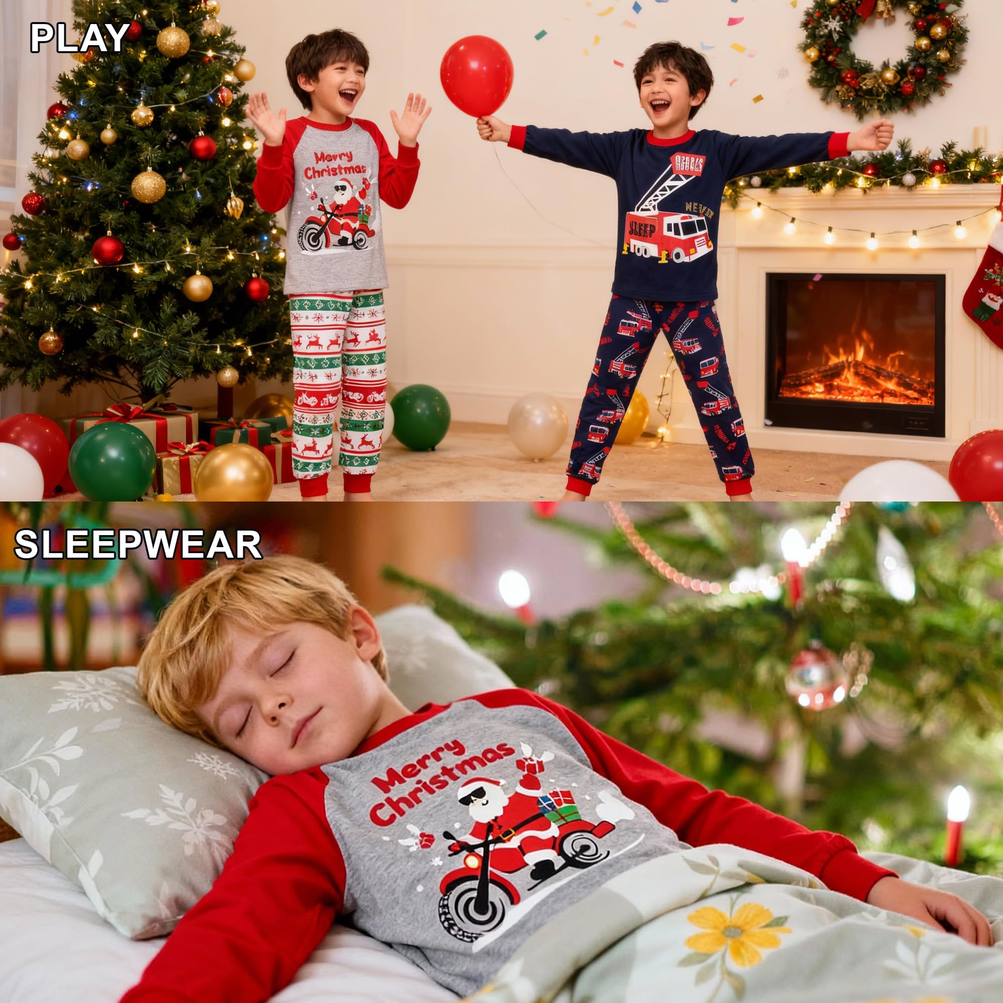 GRPSKCOS Set di 2 pigiami natalizi per bambini, a maniche lunghe, età 2-12 anni