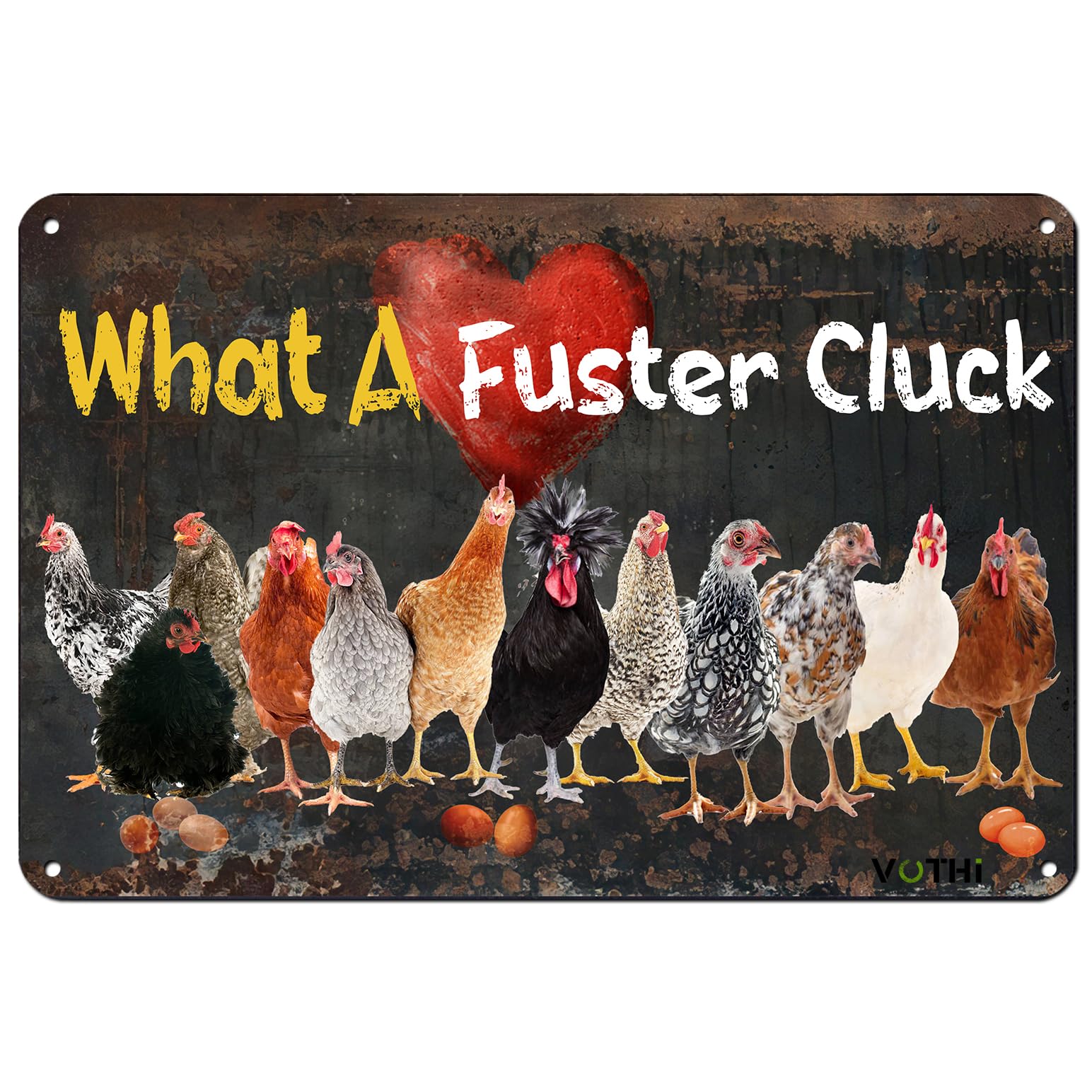 VOTHI Funny Chicken Vintage Signs,What A Fuster Cluck, Chicken Lover,for Farmhouse Farm Yard Fence Home Kitchen Gardening Outdoor Decor 8x12 Inch