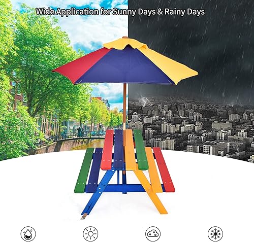 Miniatura 3 de HONEY JOY - Juego de mesa y 2 sillas infantiles, diseño de mariquita, plegable, con paraguas extraíble, para interiores y exteriores, jardín, patio