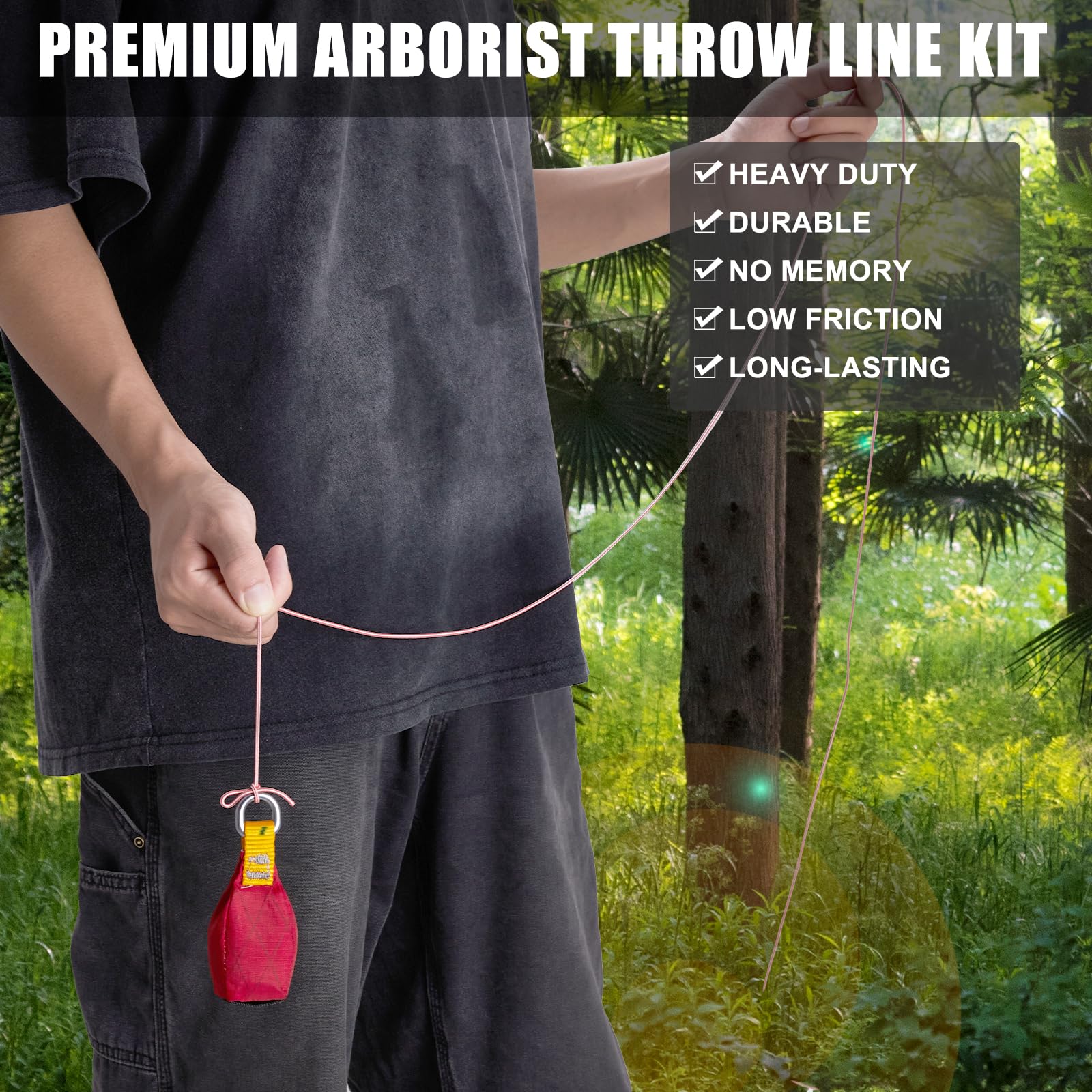 Sac de Lancer avec Ligne de Lancer, Sac de Lancer + Ligne de Lancer de 60m pour l'escalade des Arbres, Le Travail des Arbres, l'alpinisme (Rouge, 250g)