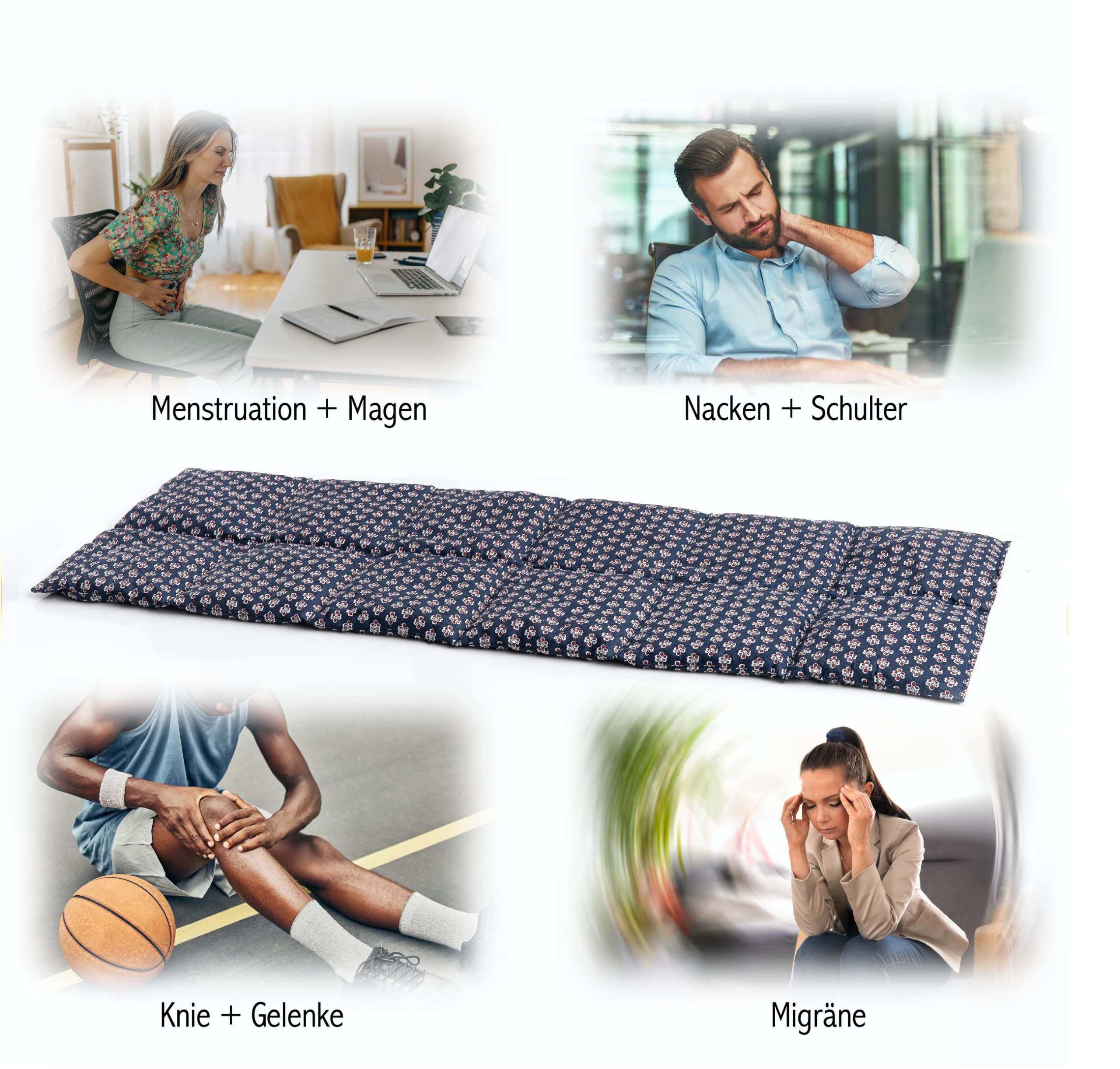 Körnerkissen Wärmekissen Nacken Schulter – 60x20cm Bio-Weizen – Mikrowelle & Kühlung – 100% Baumwolle – Wärme- & Kältetherapie – Renate's Körnerkissen – Geschenkidee