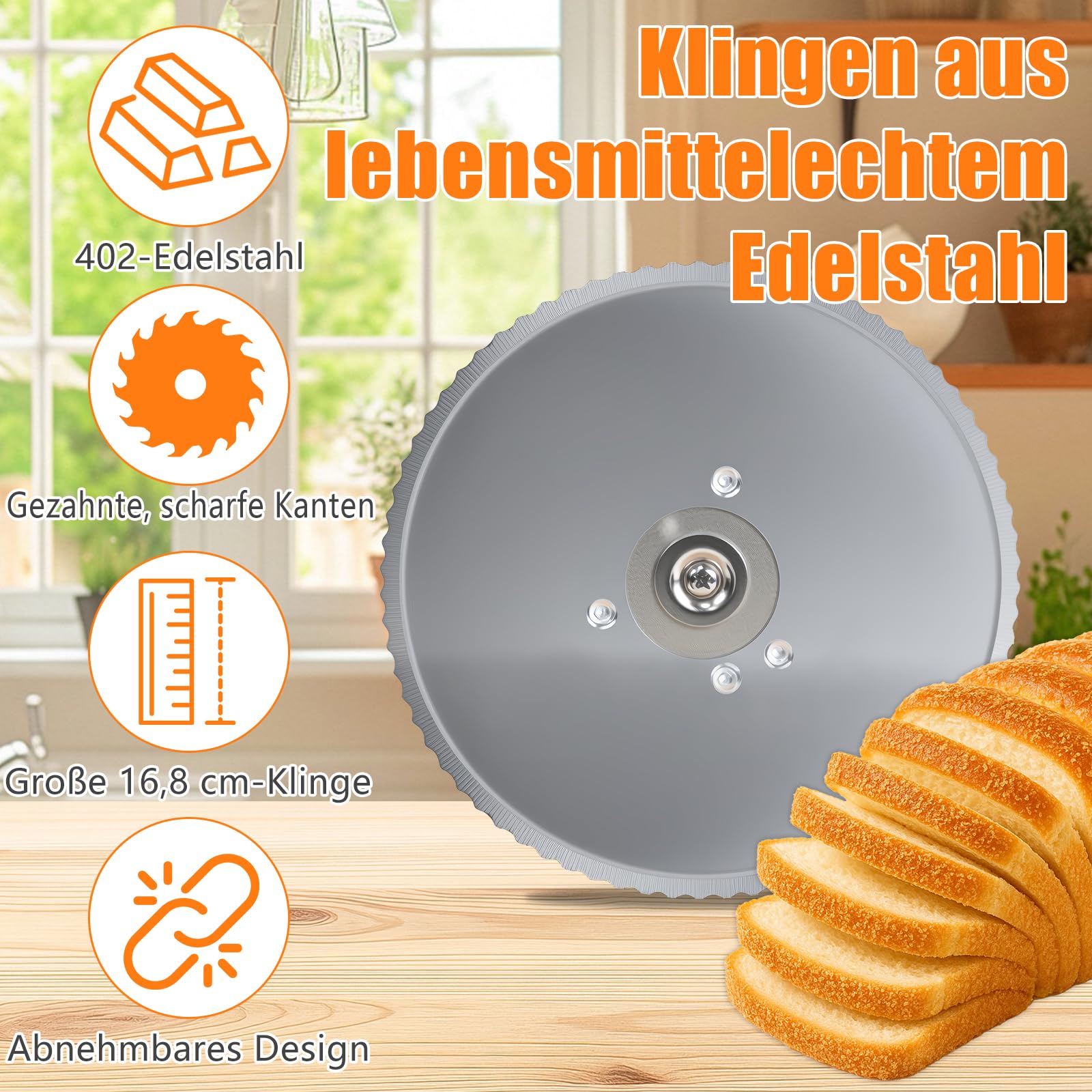 Verbesserter Brotschneidemaschine Manuell mit Gezahnten Edelstahlklingen, Einstellbarer Schnittstärke von 0-0,75 Zoll und Metallführungsschienen, Geeignet für Private Küchen Gewerbliche Bäckereien