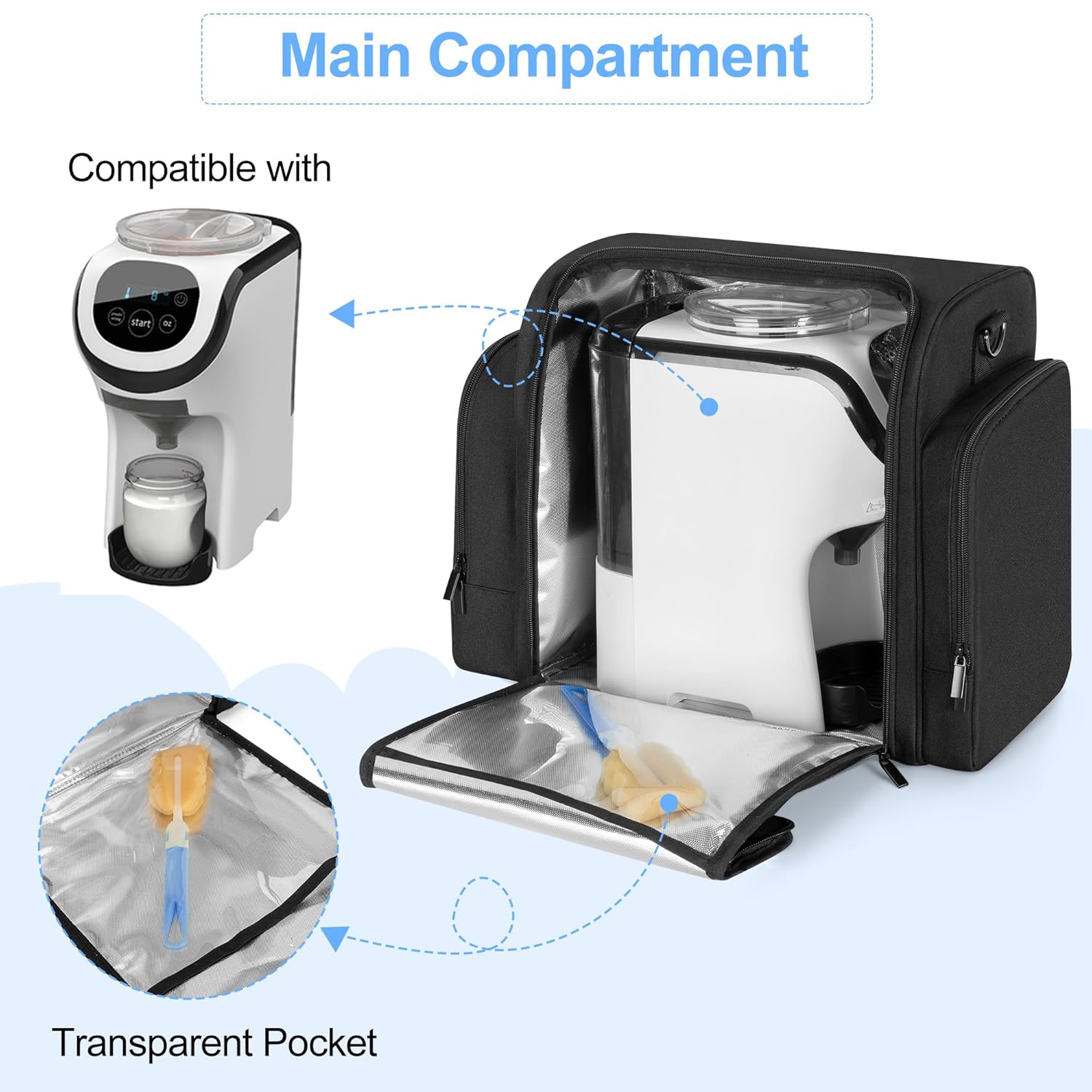 YARWO Carrying Case Compatible with Baby Brezza Formula Pro Mini Formula Dispenser Machine, Insulated Bottle Warmer Travel Bag for Formula Maker, Bottles, Infant Formula and Baby Toys & Essentials