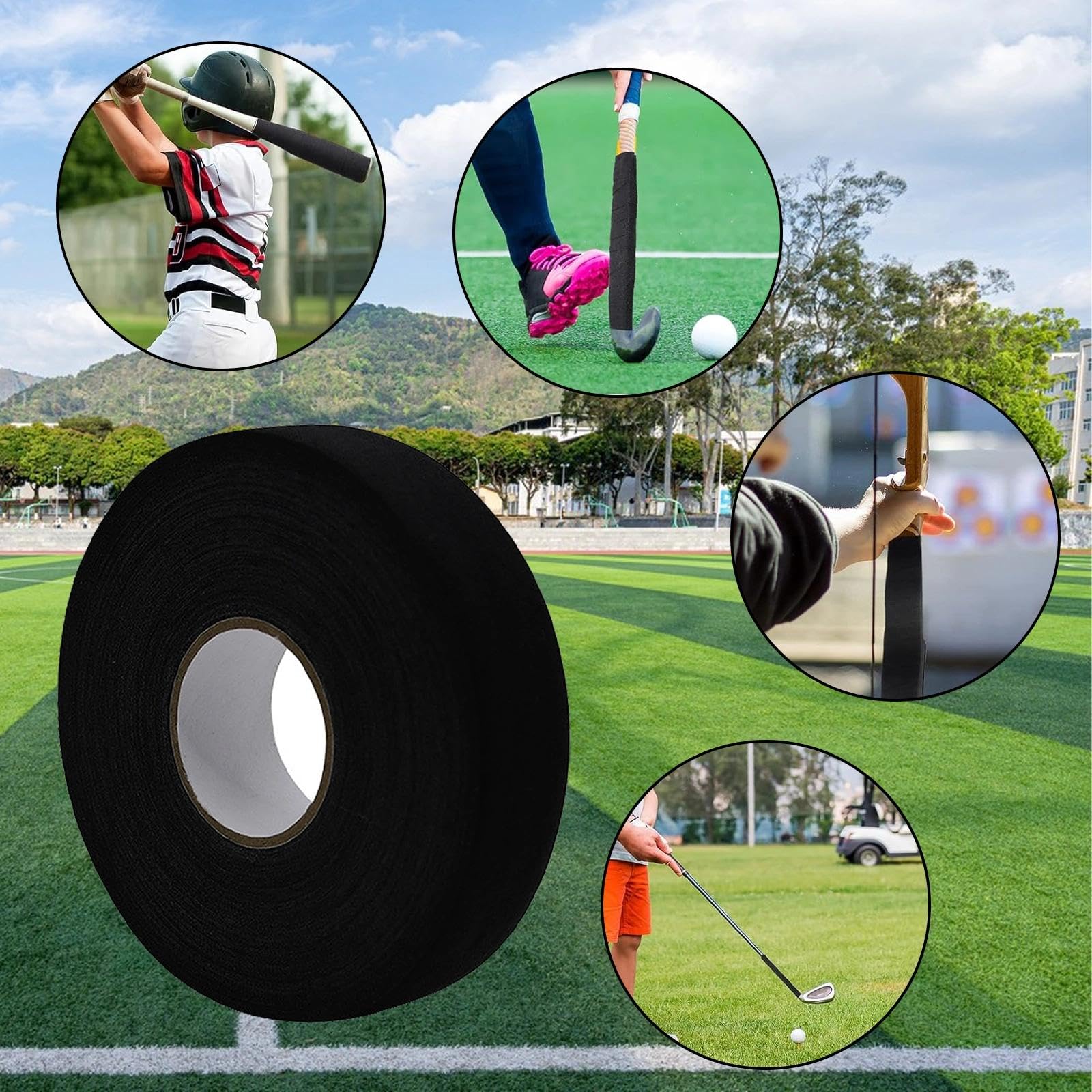 2 Rouleaux Tape Hockey sur Glace Tape Crosse de Hockey Tape Ruban de Hockey Adhésif Antidérapant Ruban de Bâton de Hockey pour Raquette Tennis, Badminton (Noir)
